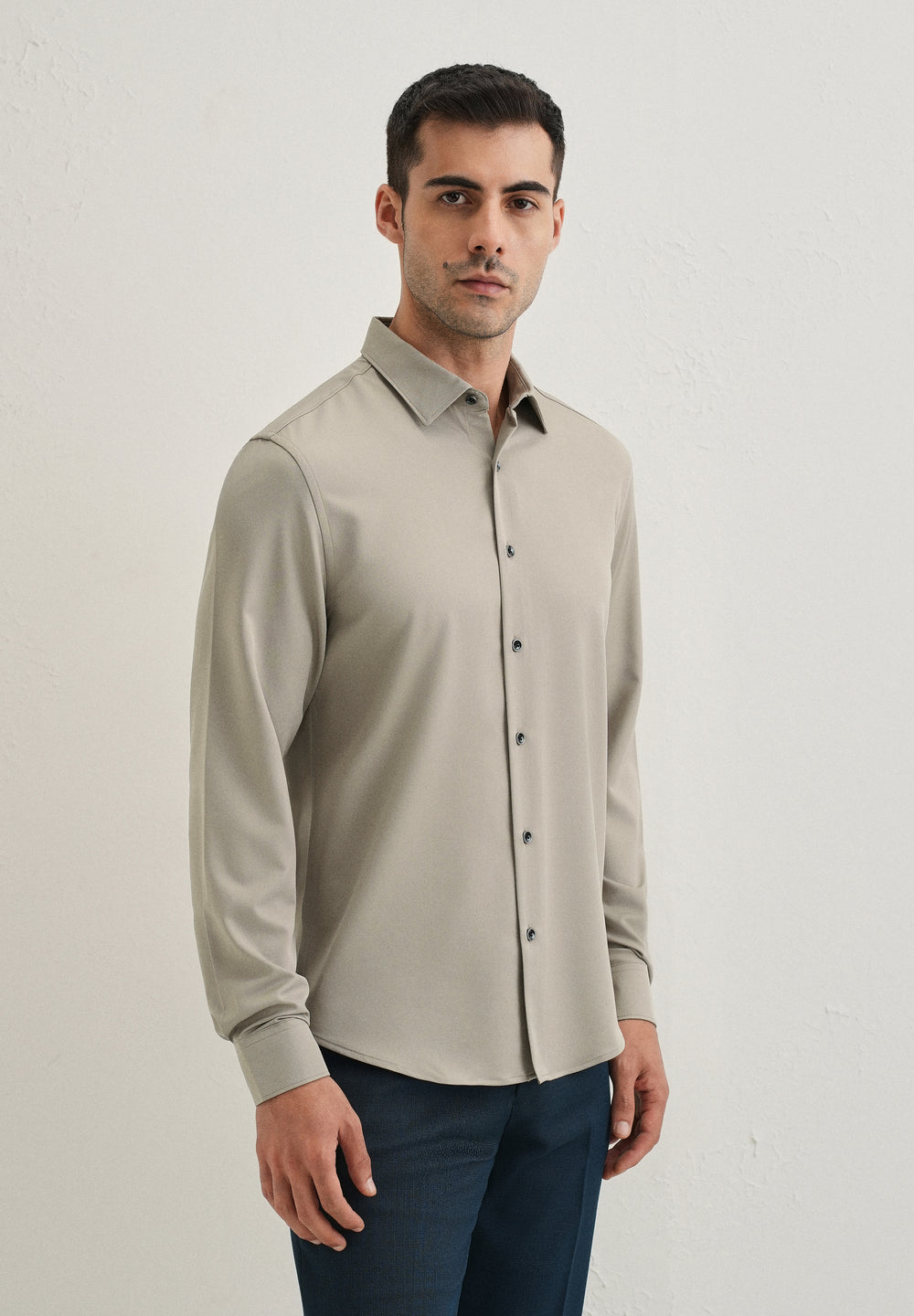 Stone Melange Wrinkle Free Plain Shirt