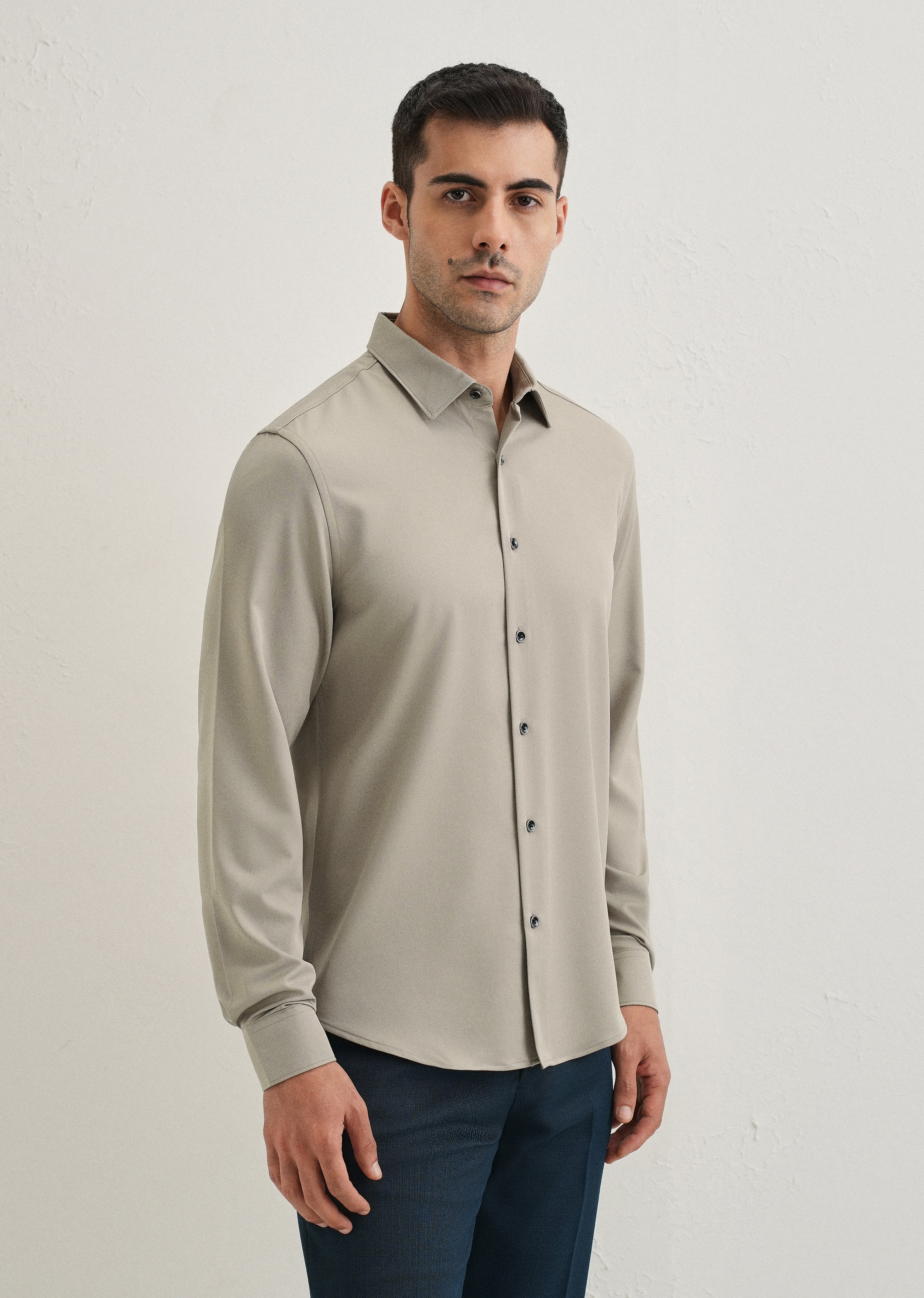 Stone Melange Wrinkle Free Stitchless Placket Shirt