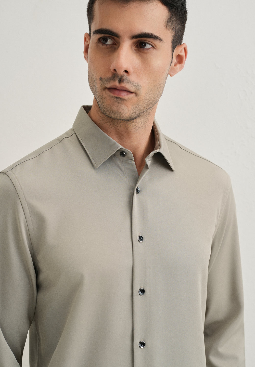 Stone Melange Wrinkle Free Plain Shirt
