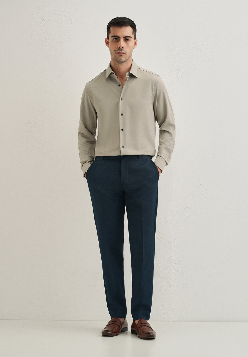 Stone Melange Wrinkle Free Plain Shirt