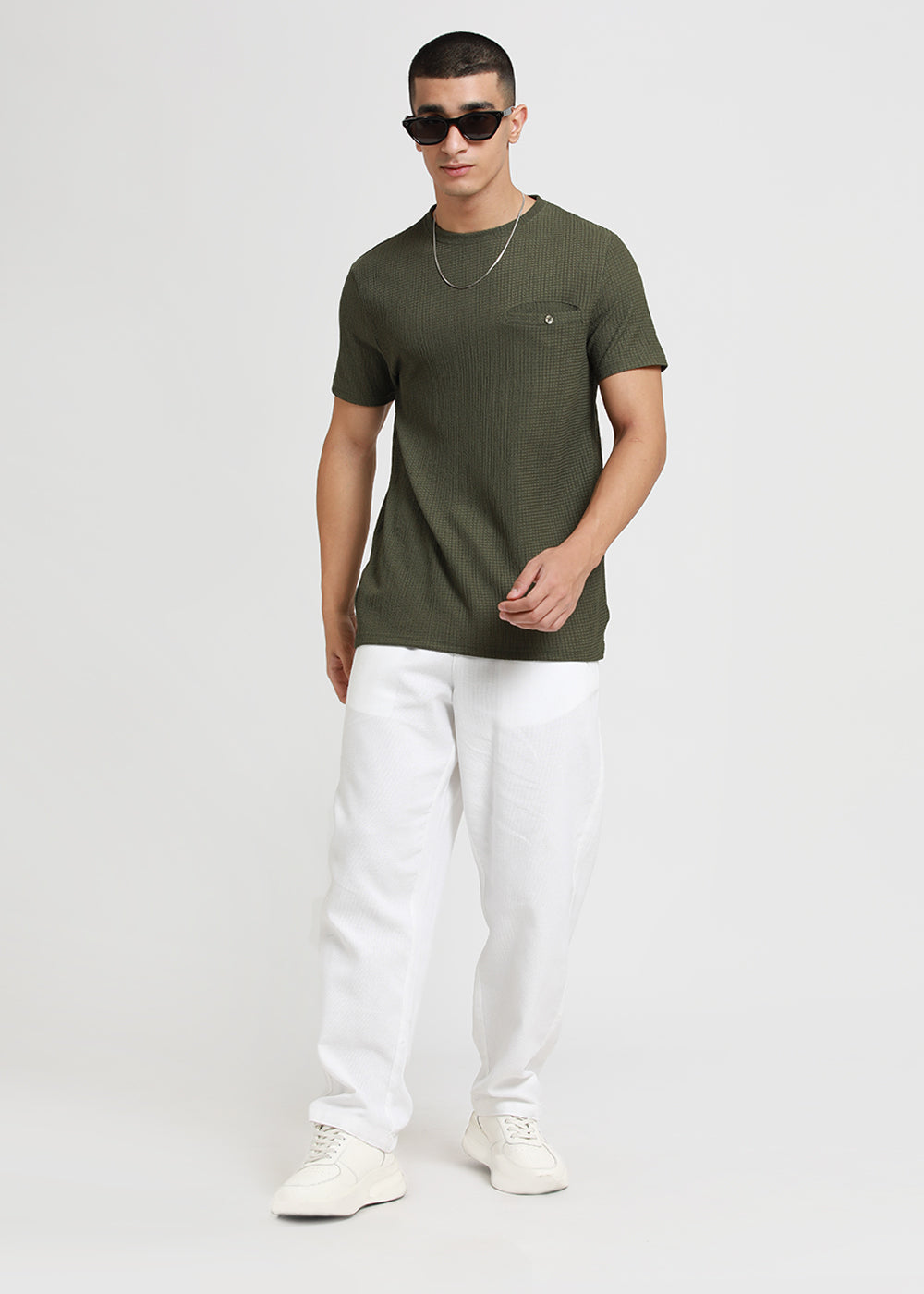 Stone White Textured Pants