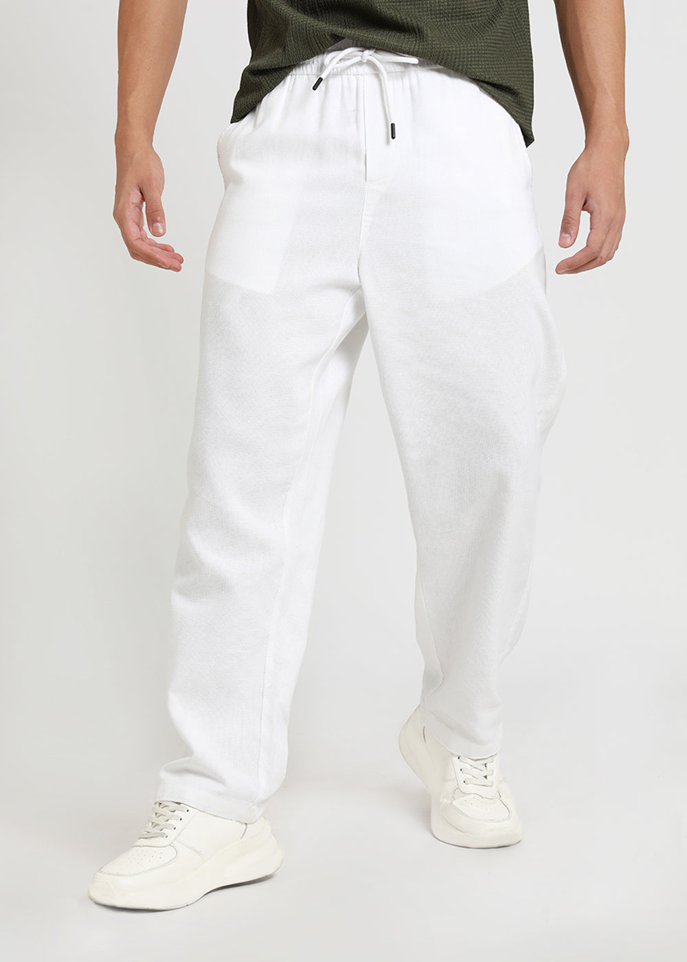 Stone White Textured Pants