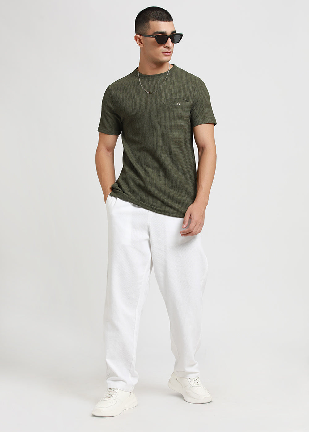 Stone White Textured Pants