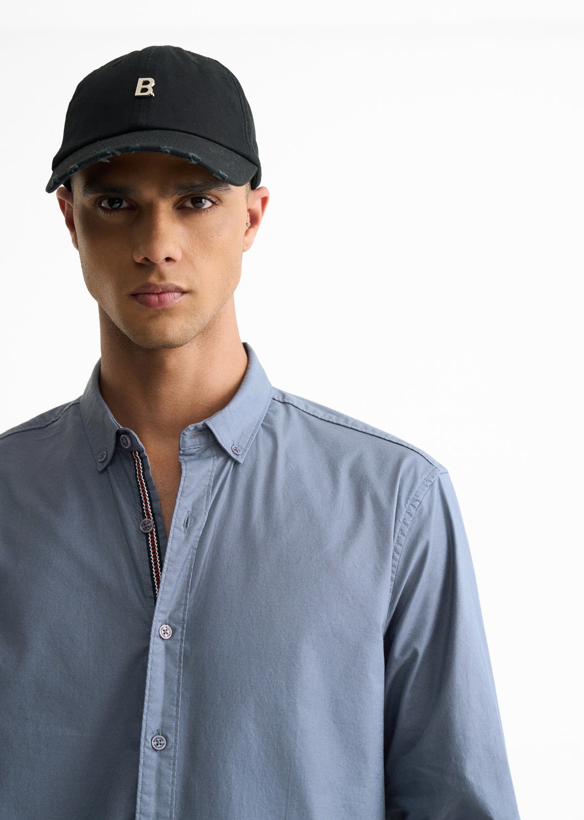 Stone Blue Contrast Placket Shirt