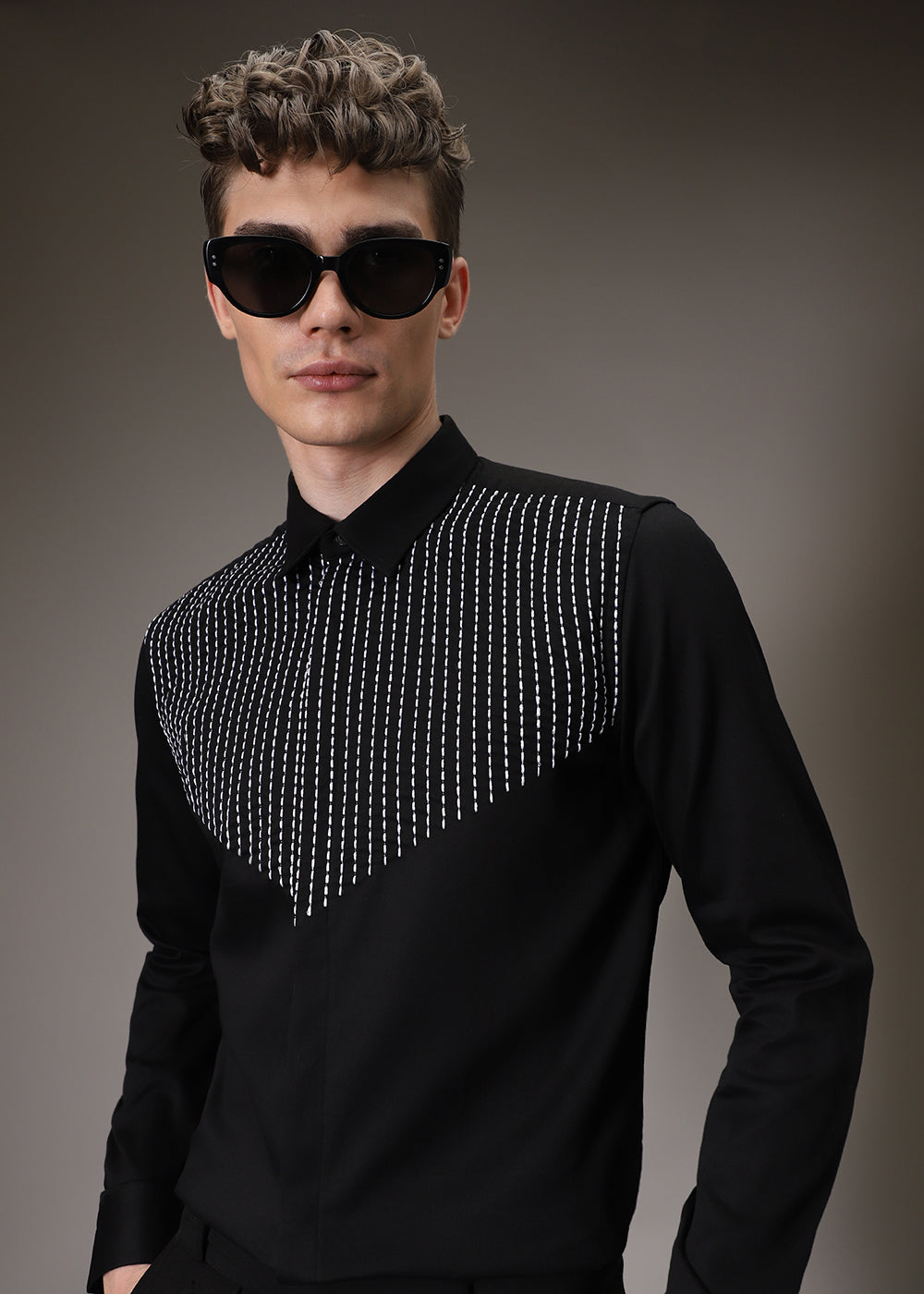 Stride Line Needle Work Black Shirt