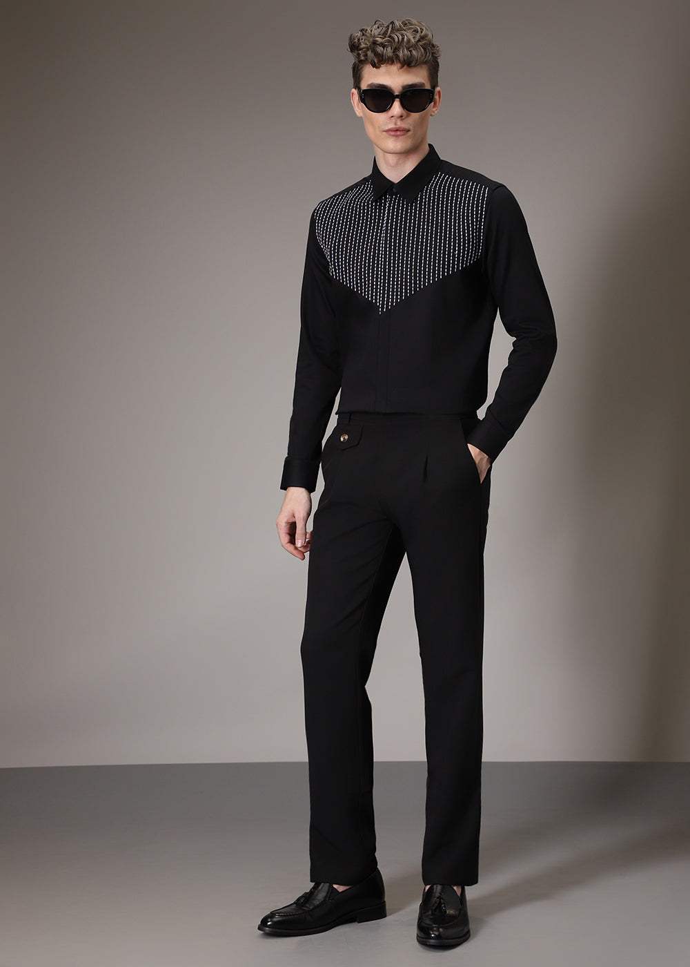 Stride Line Needle Work Black Shirt