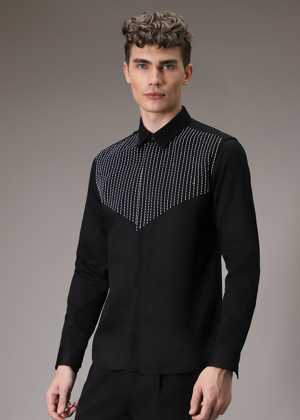 Stride Line Needle Work Black Shirt