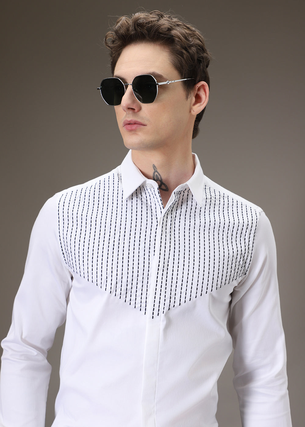 Stride Needle Work White Shirt