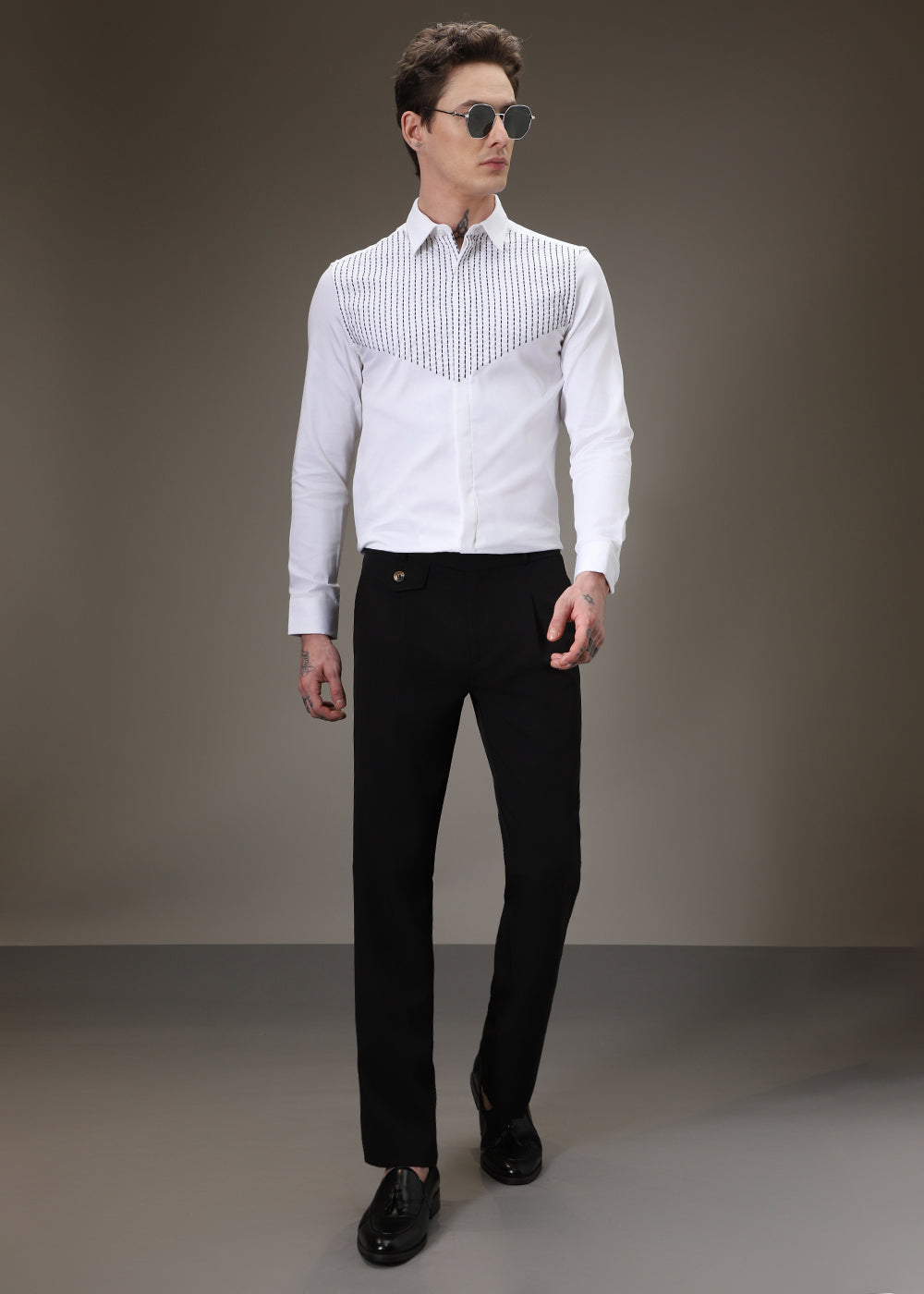 Stride Needle Work White Shirt