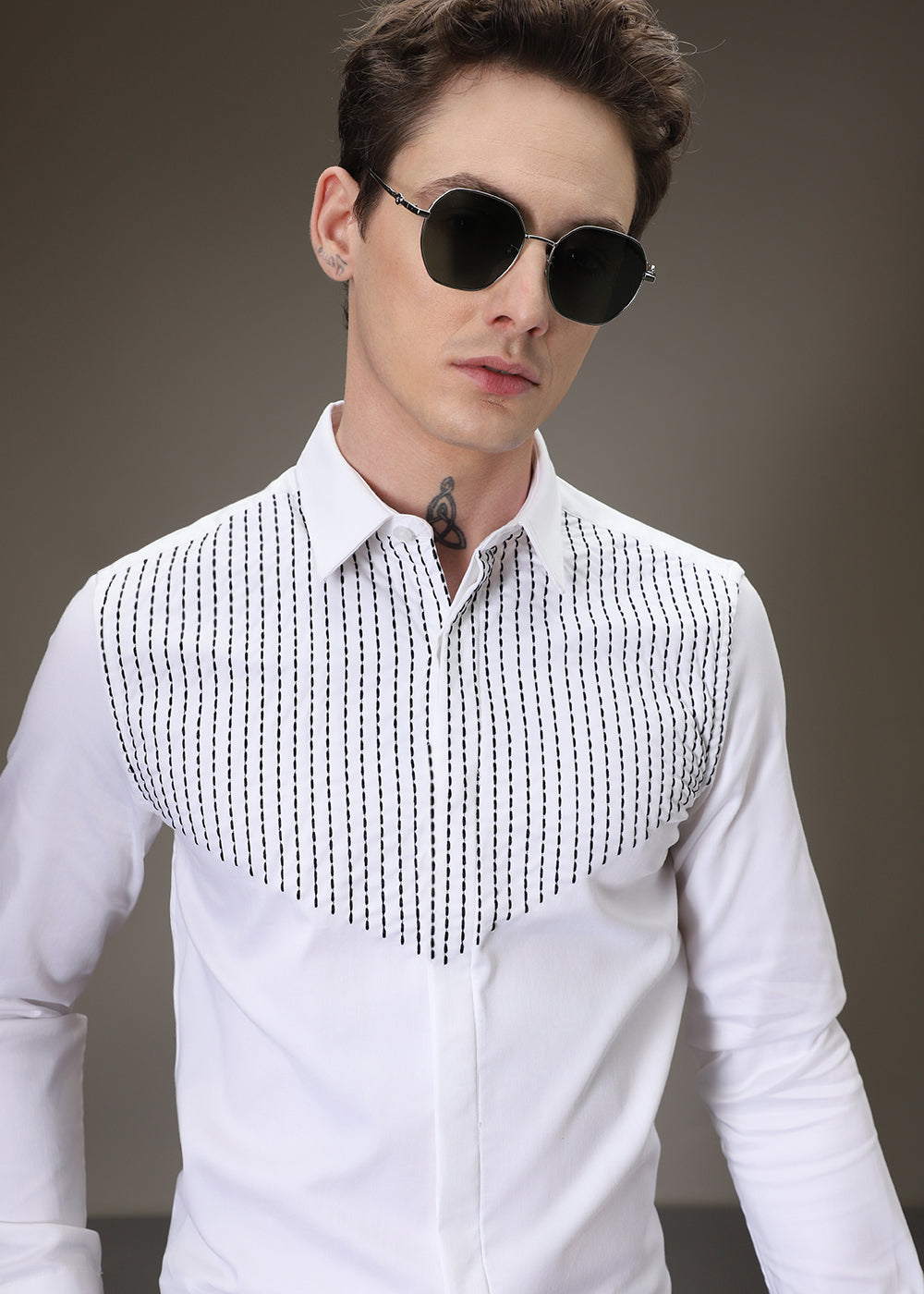Stride Needle Work White Shirt