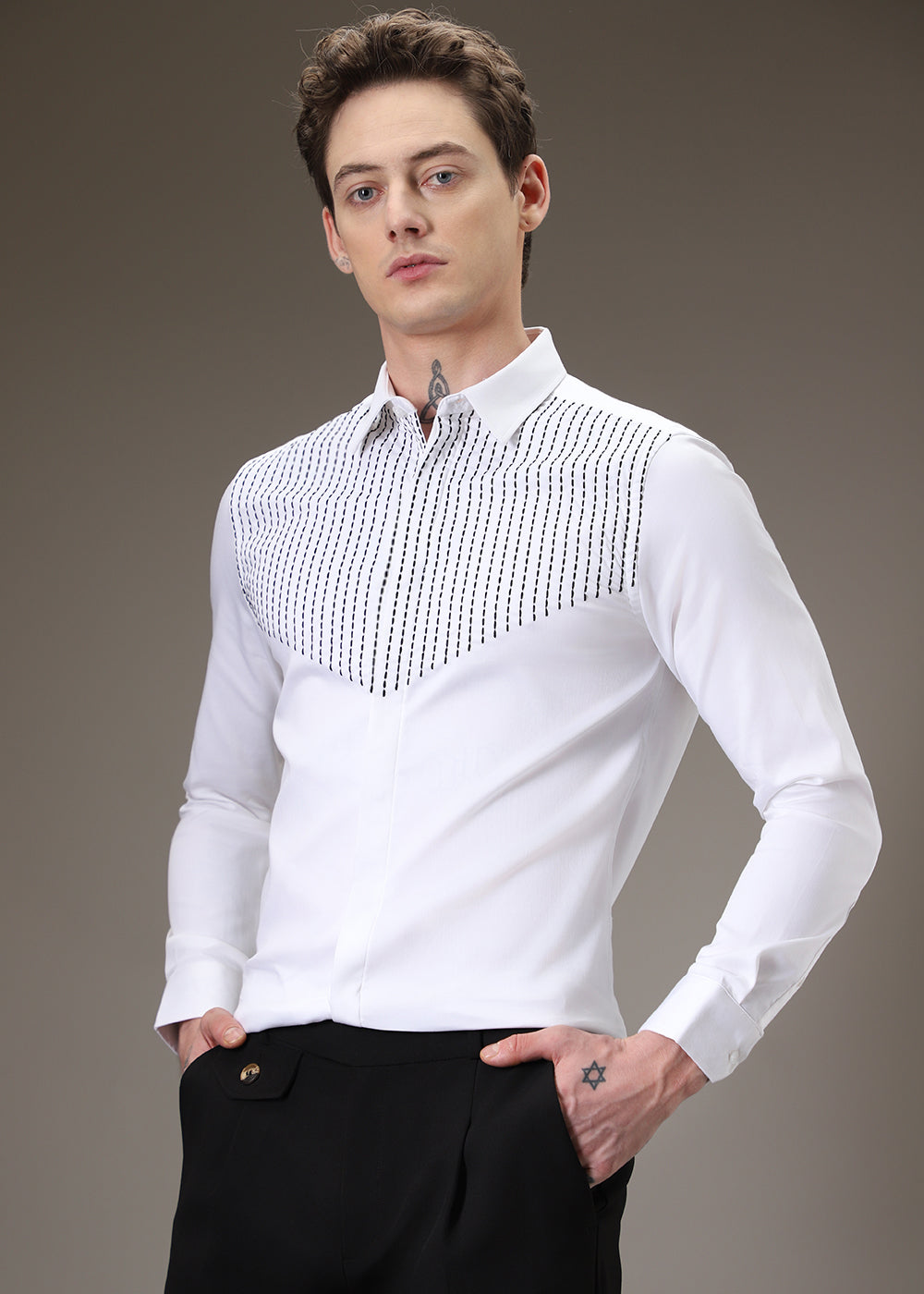 Stride Needle Work White Shirt