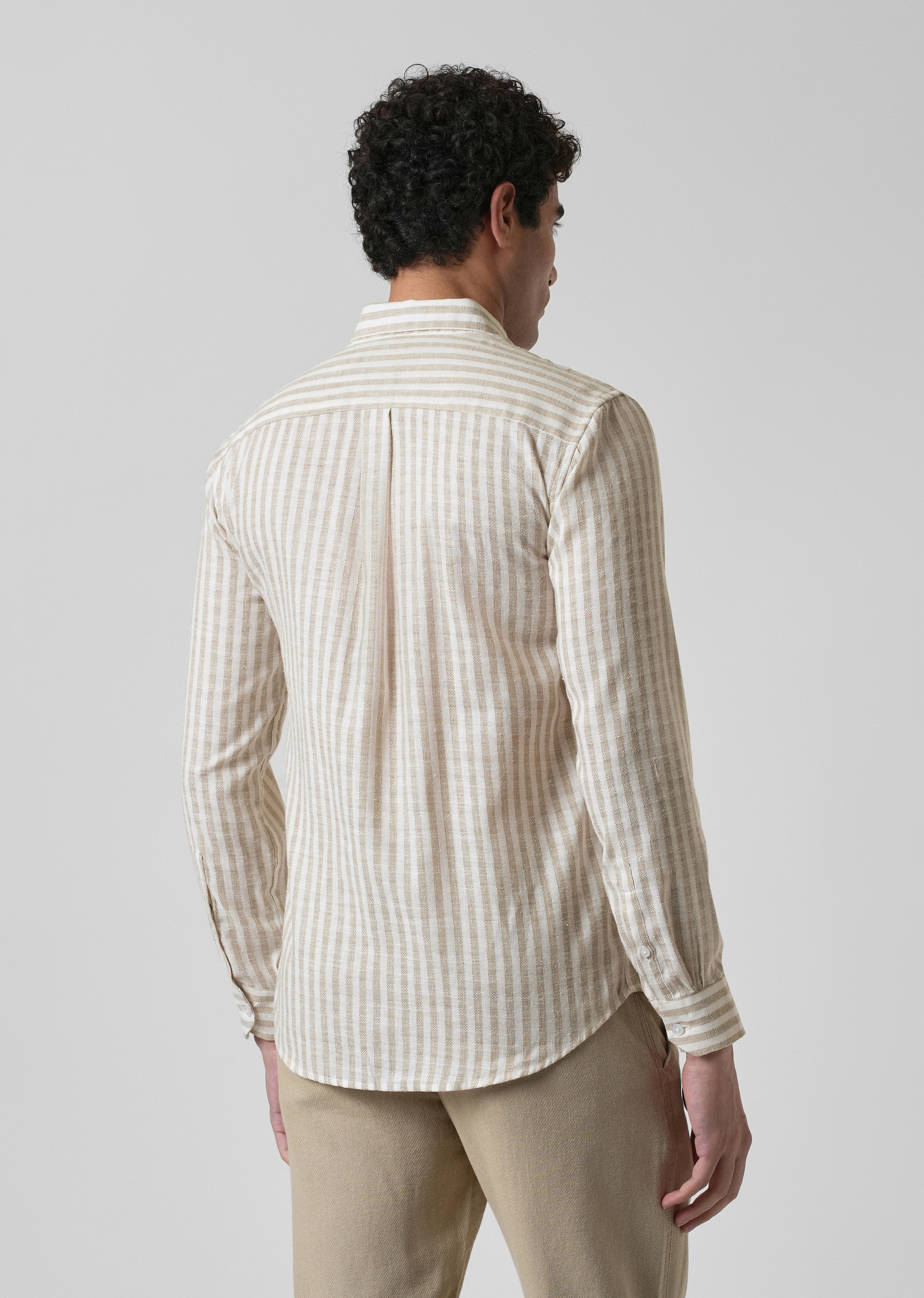 Striped Beige Blended Linen Shirt