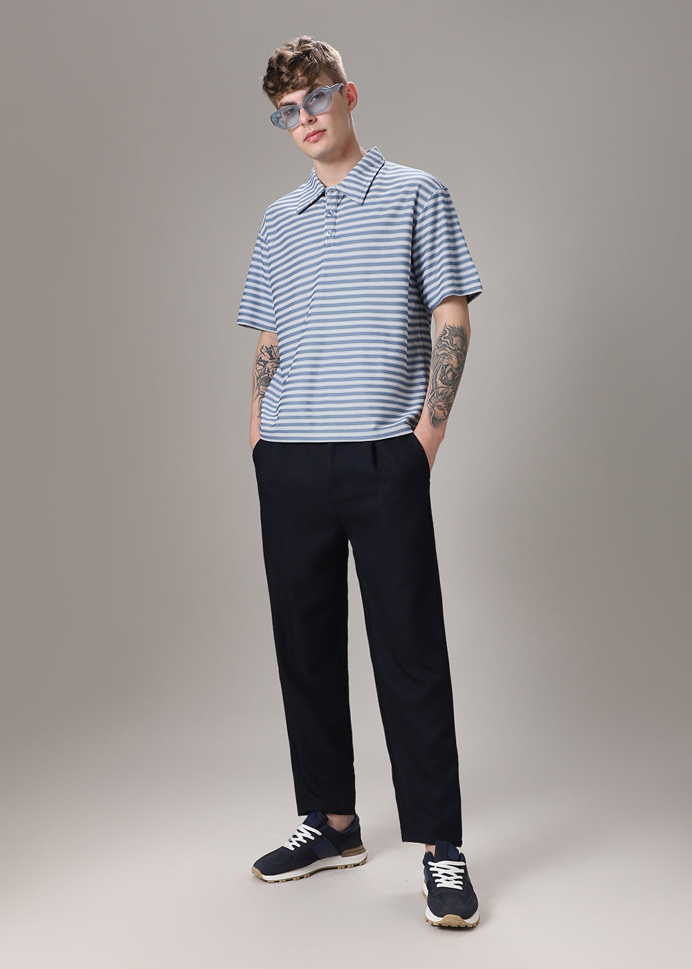 Striped Blue Oversized Polo T-shirt