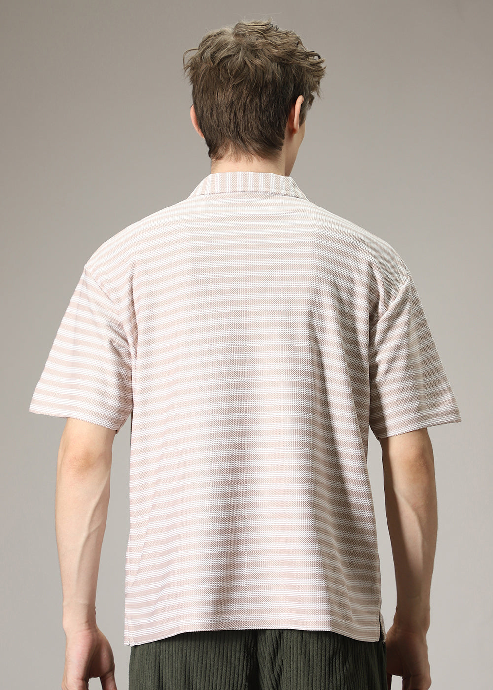 Striped Cream Oversized Polo T-shirt