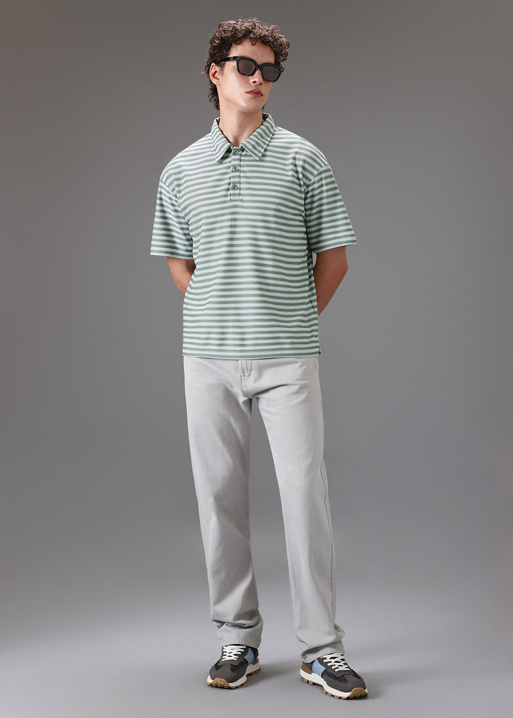 Striped Green Oversized Polo T-shirt