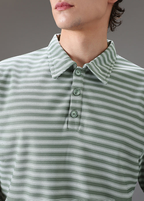 Striped Green Oversized Polo T-shirt