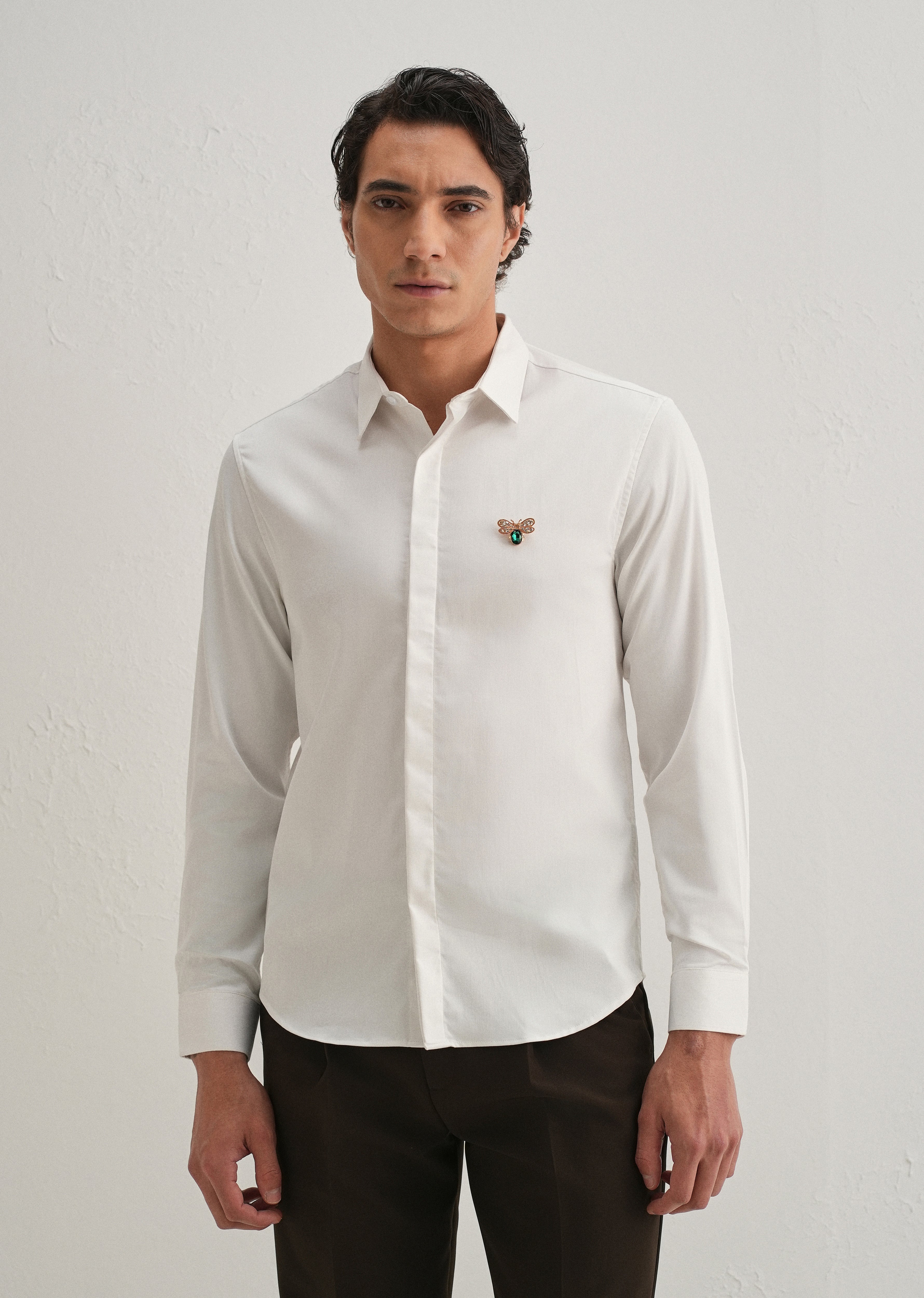 Stud Bee Embellished White Designer Shirt