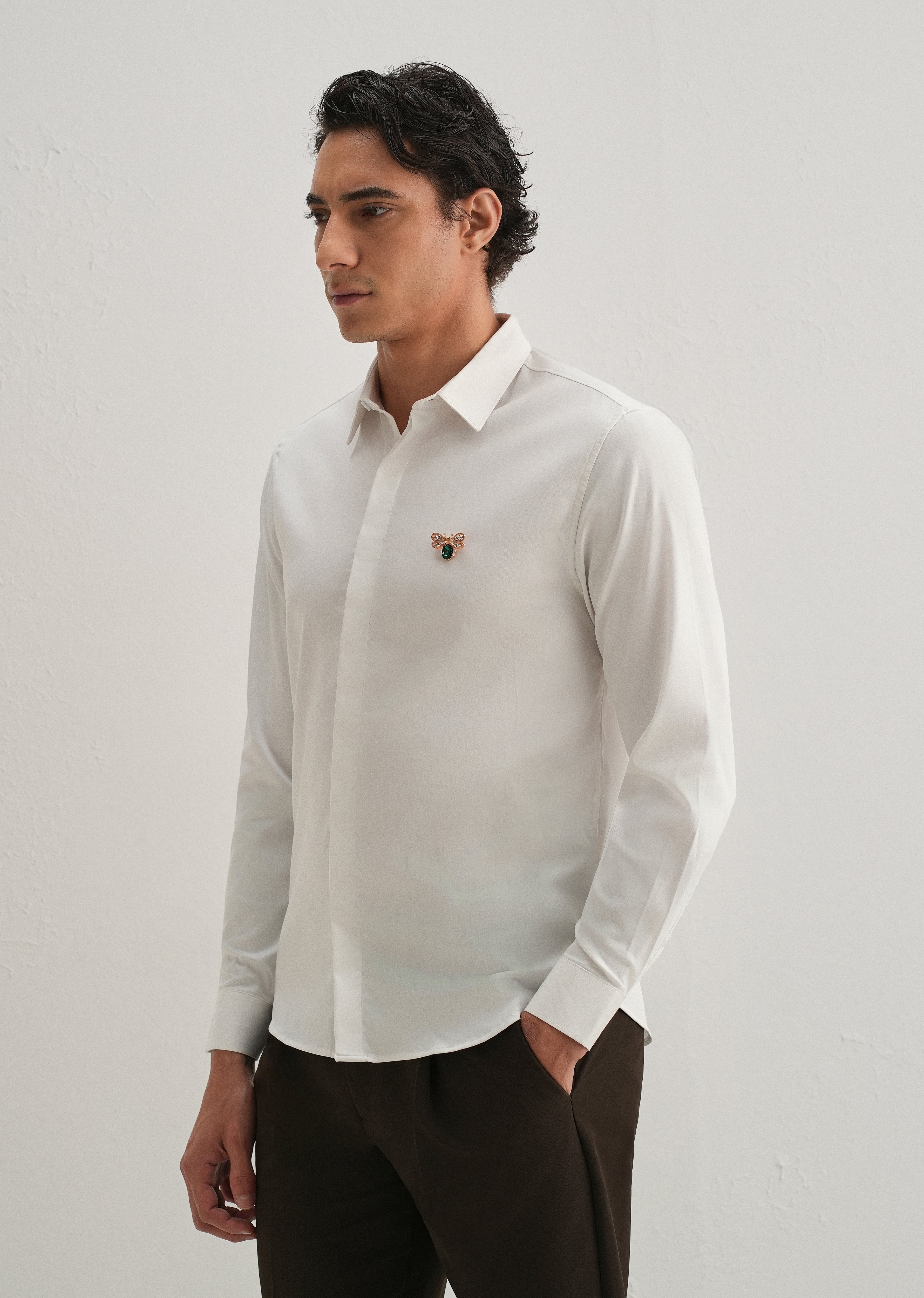 Stud Bee Embellished White Designer Shirt