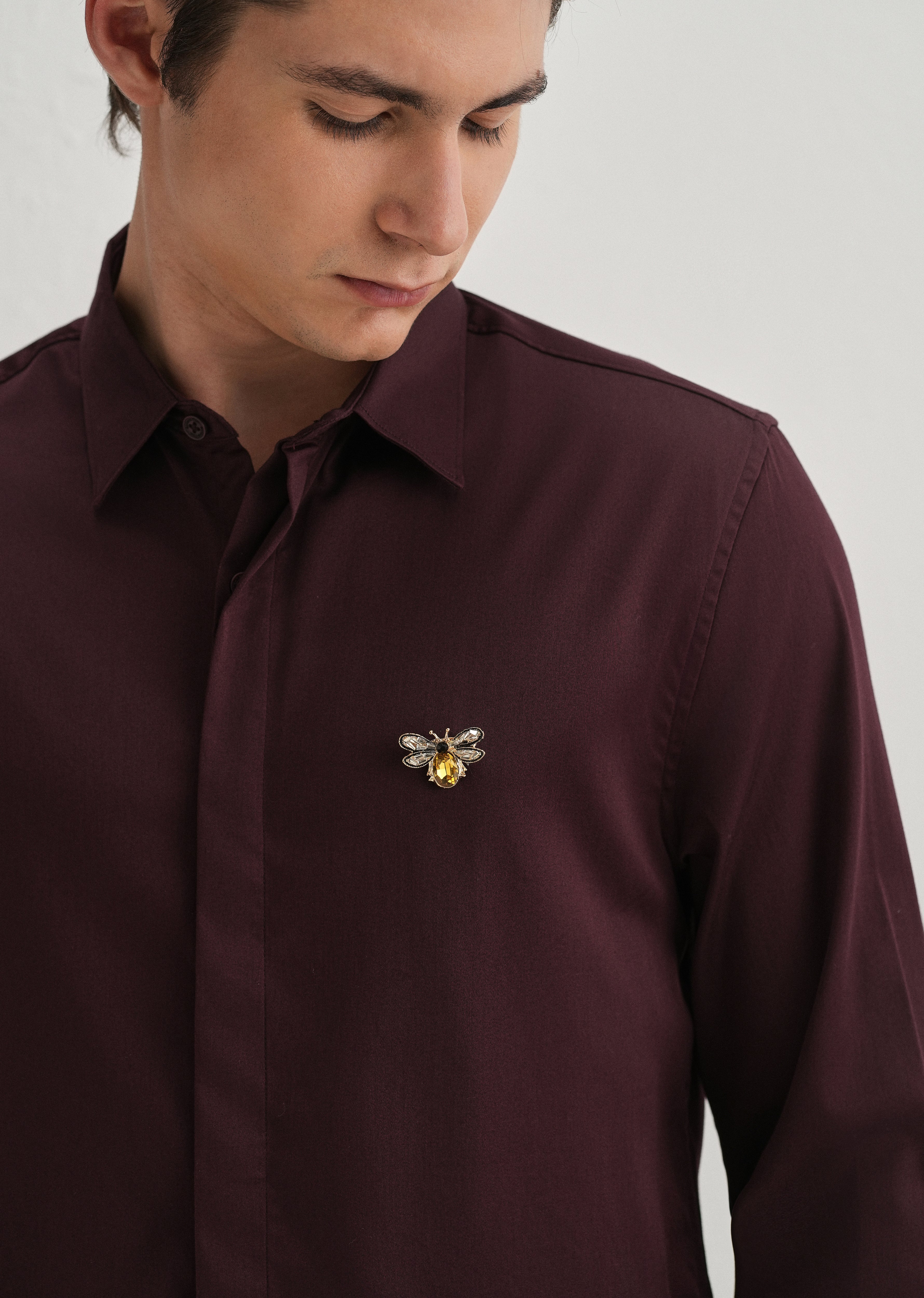 Stud Bee Embellished Wine Designer Shirt