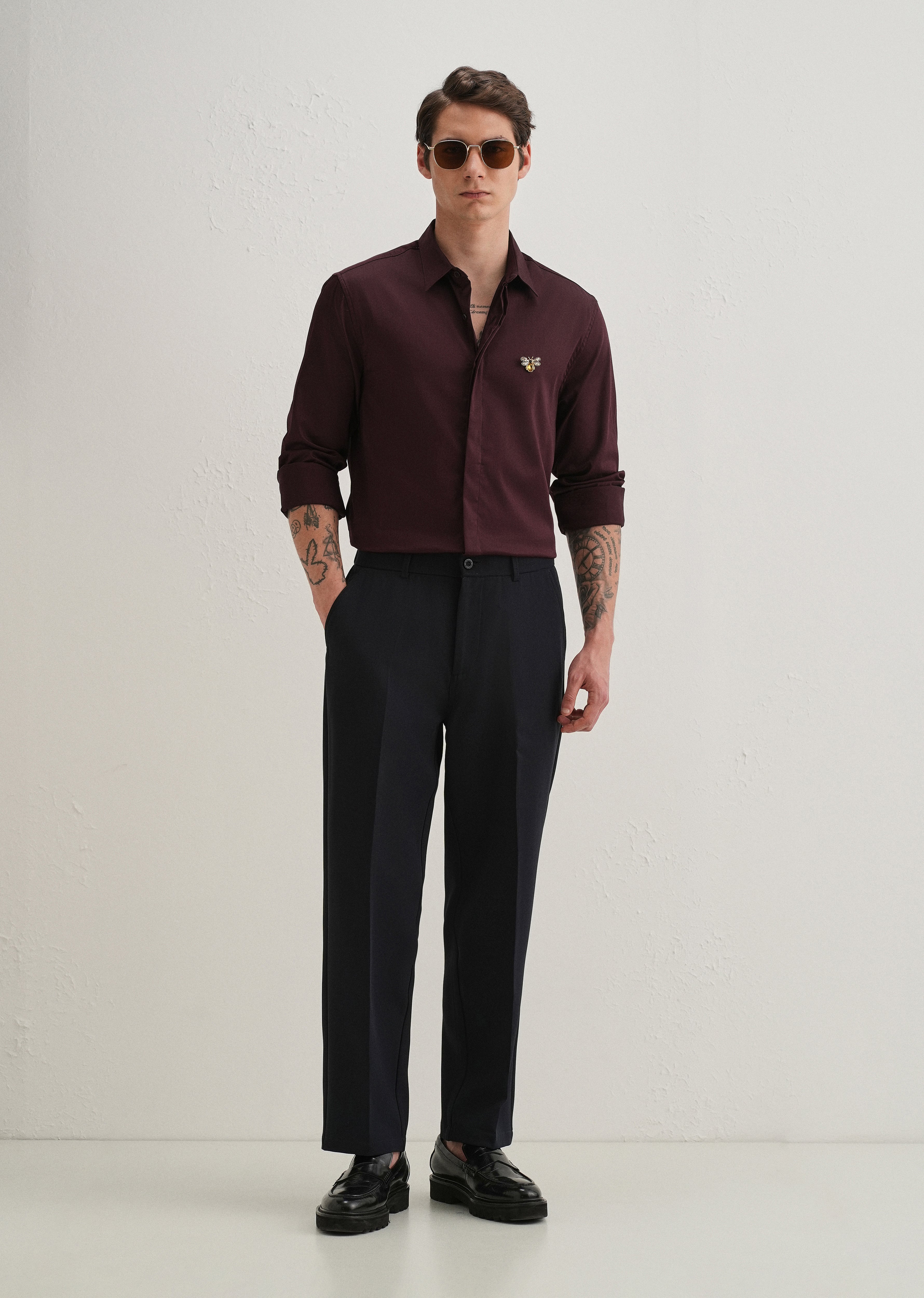 Stud Bee Embellished Wine Designer Shirt