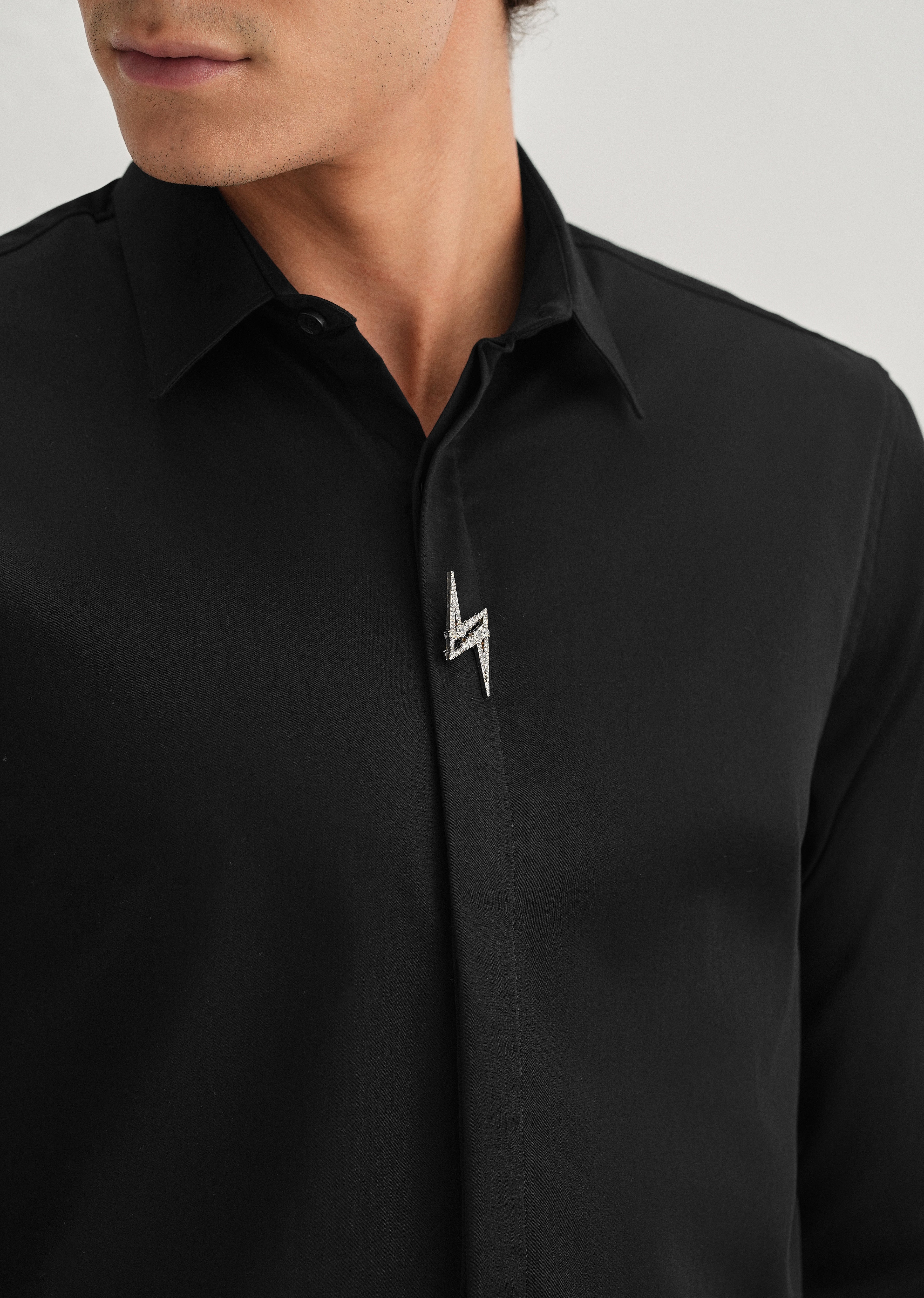 Studded Flash Brooch Black Designer Shirt