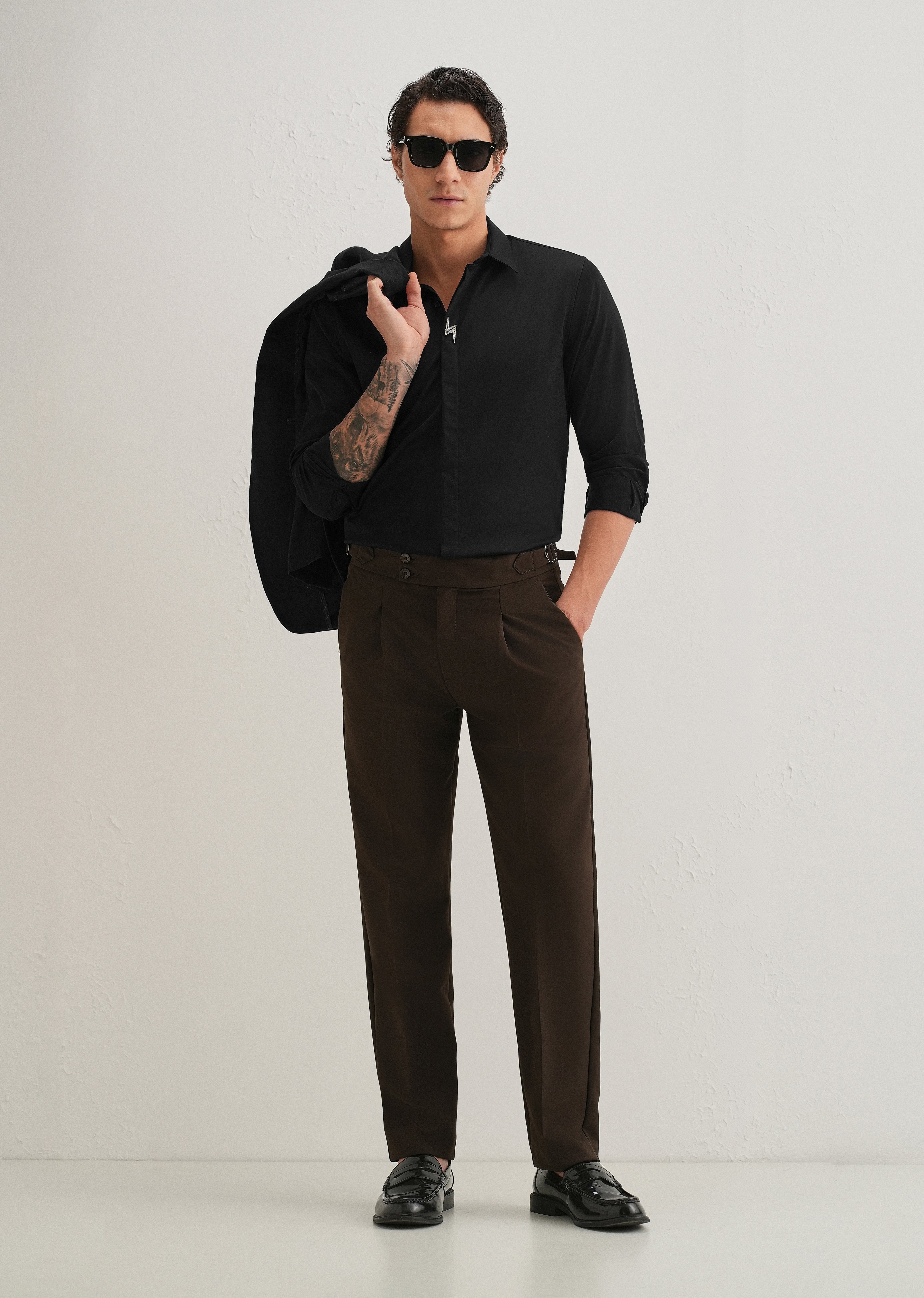 Studded Flash Brooch Black Designer Shirt