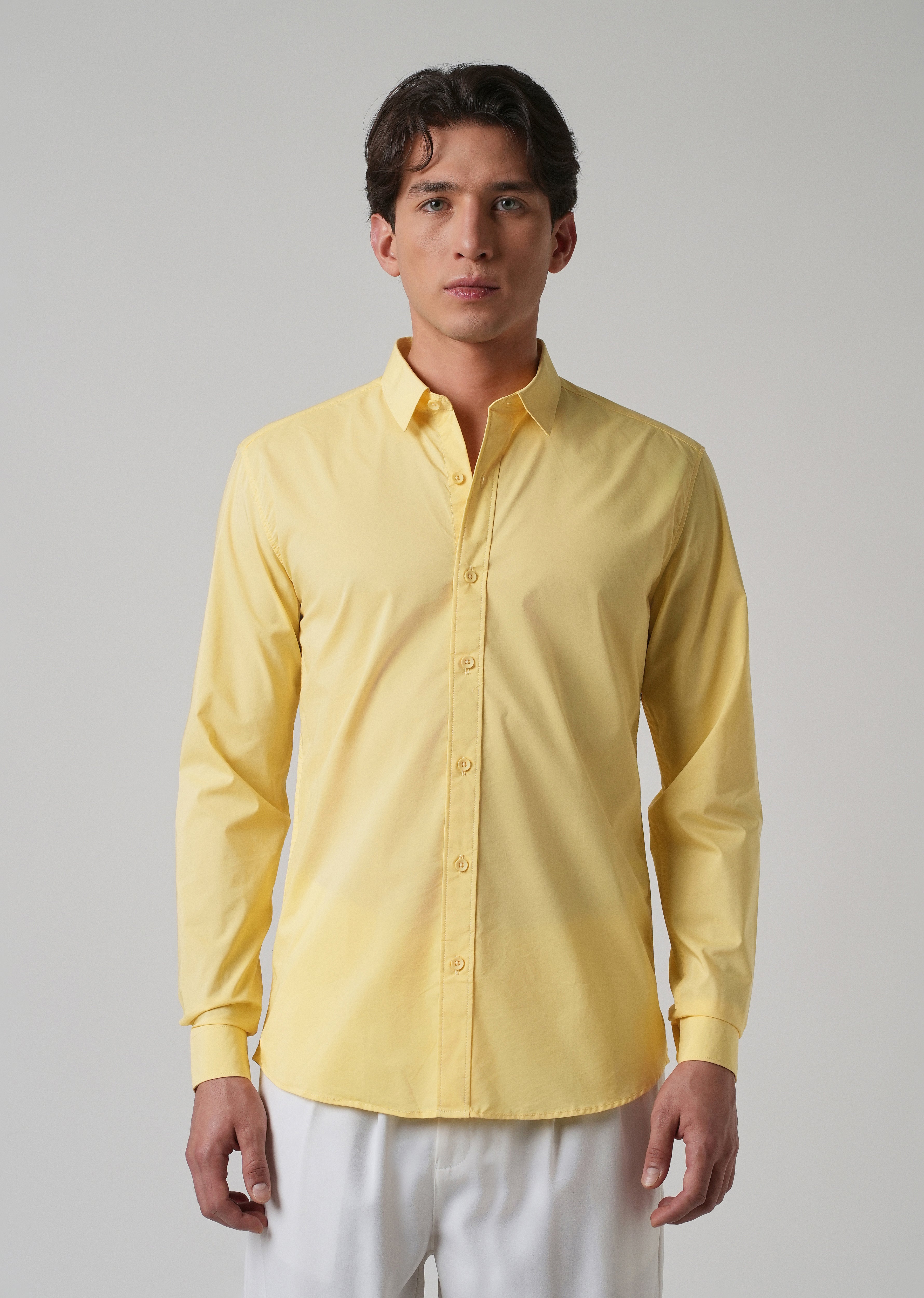 Sunlit Yellow Plain Blended Cotton Shirt