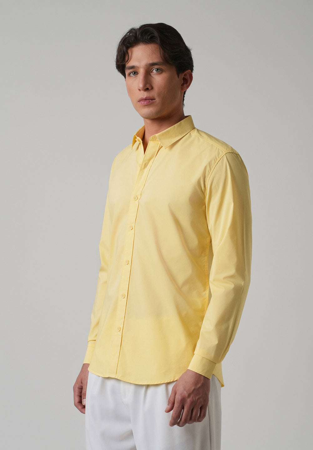 Sunlit Yellow Plain Blended Cotton Shirt