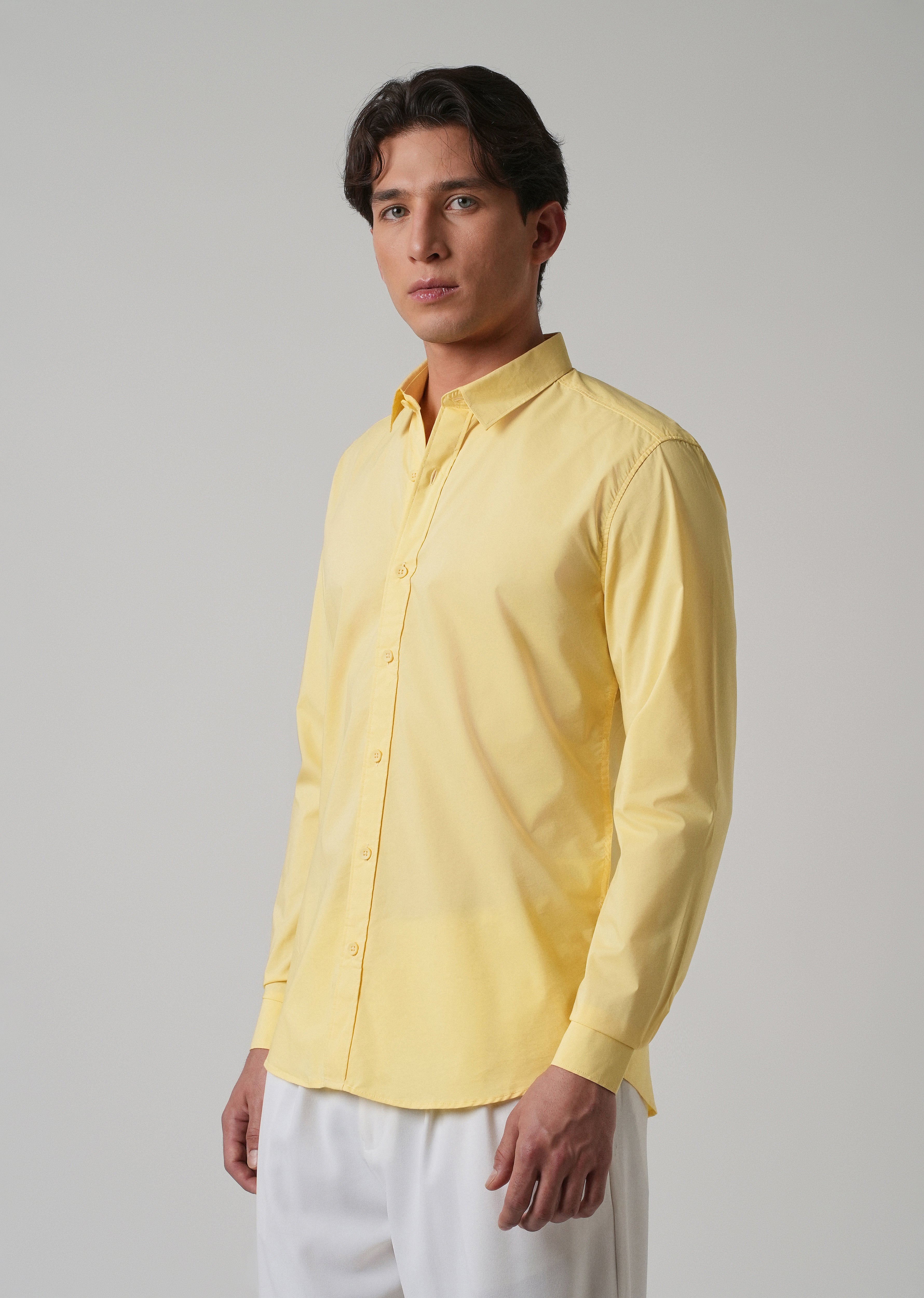 Sunlit Yellow Plain Blended Cotton Shirt