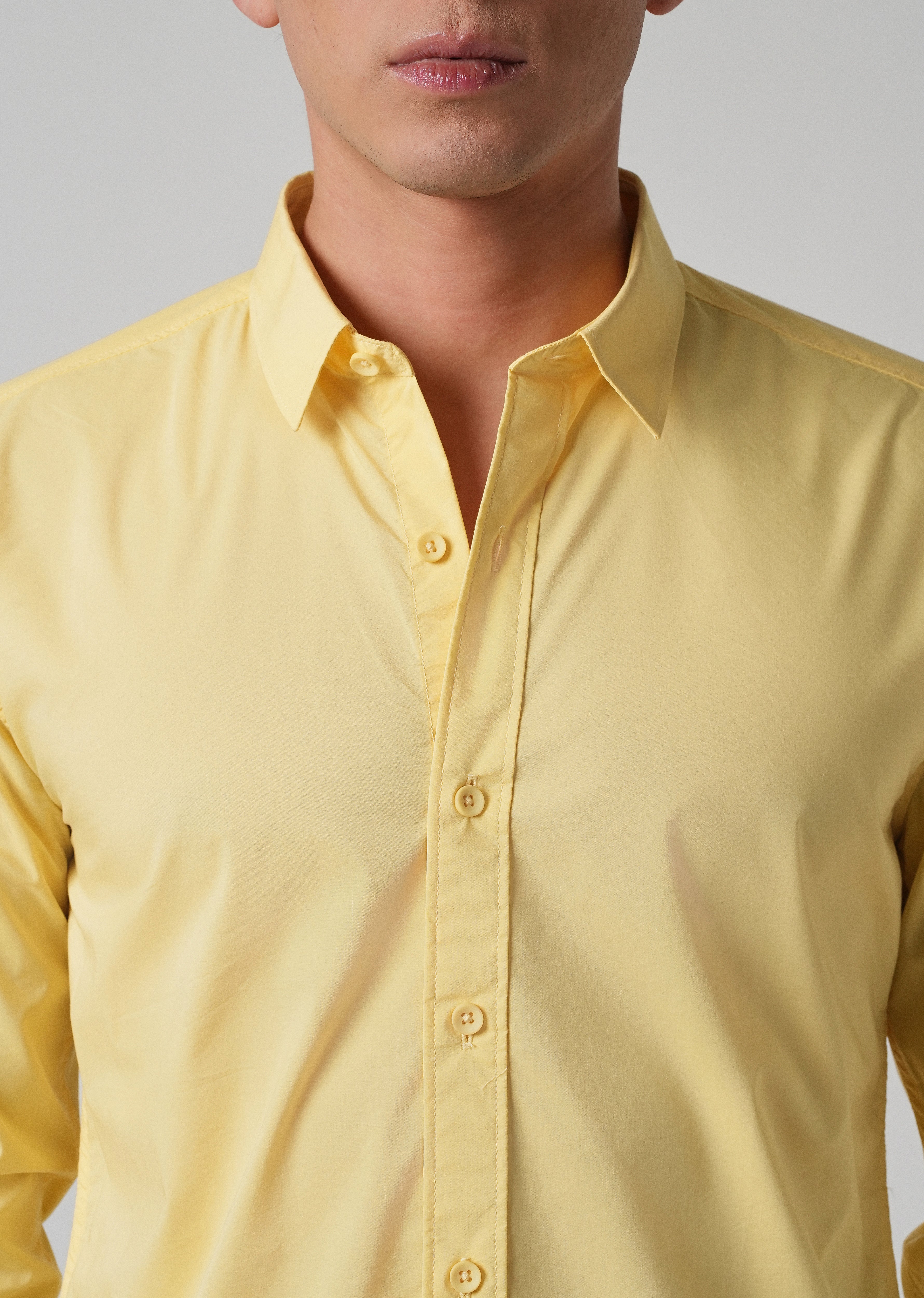 Sunlit Yellow Plain Blended Cotton Shirt