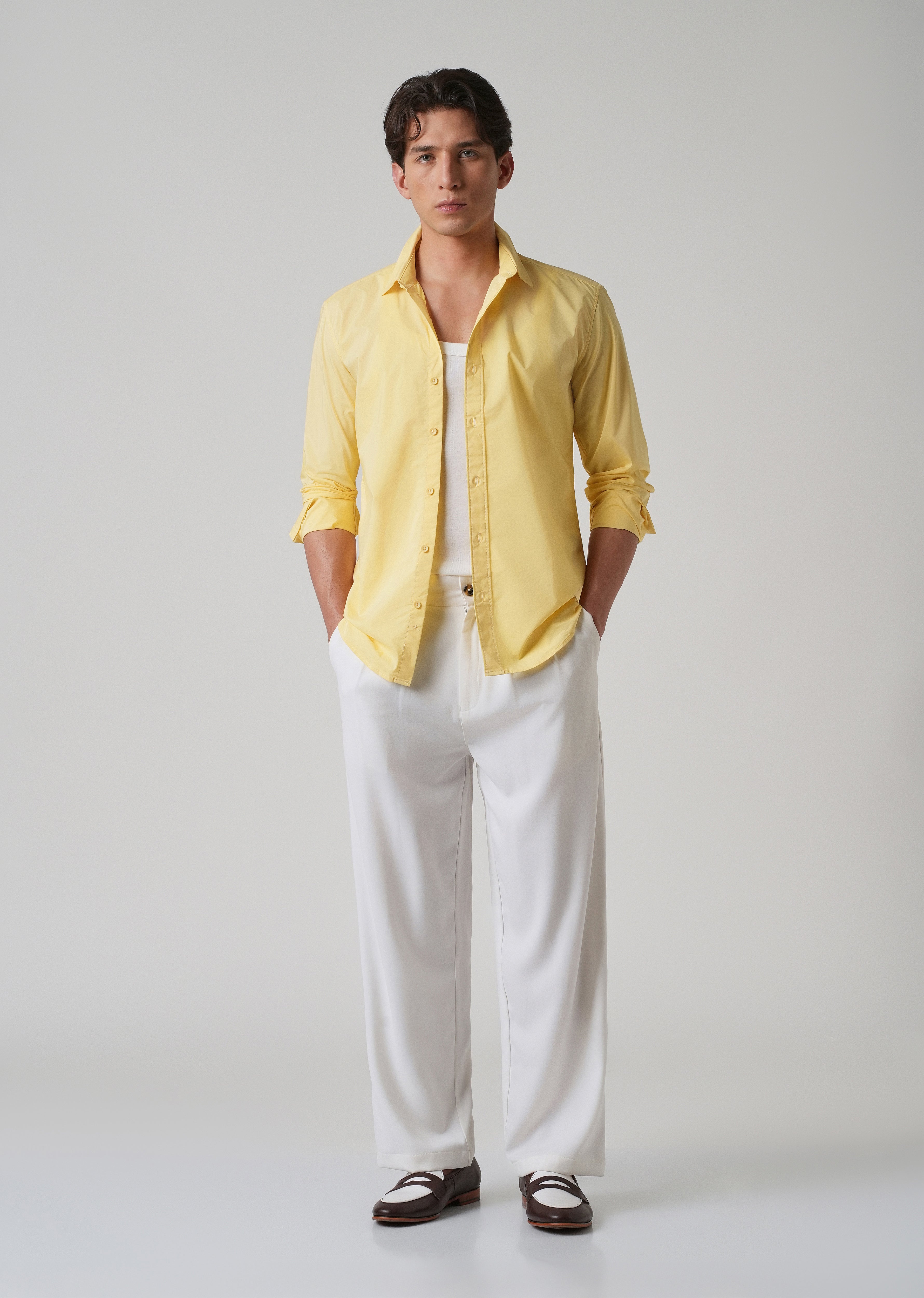 Sunlit Yellow Plain Blended Cotton Shirt
