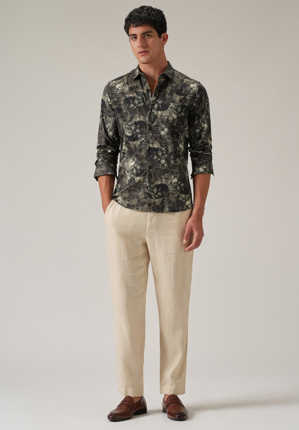 Tan Abstract Brush Print Shirt