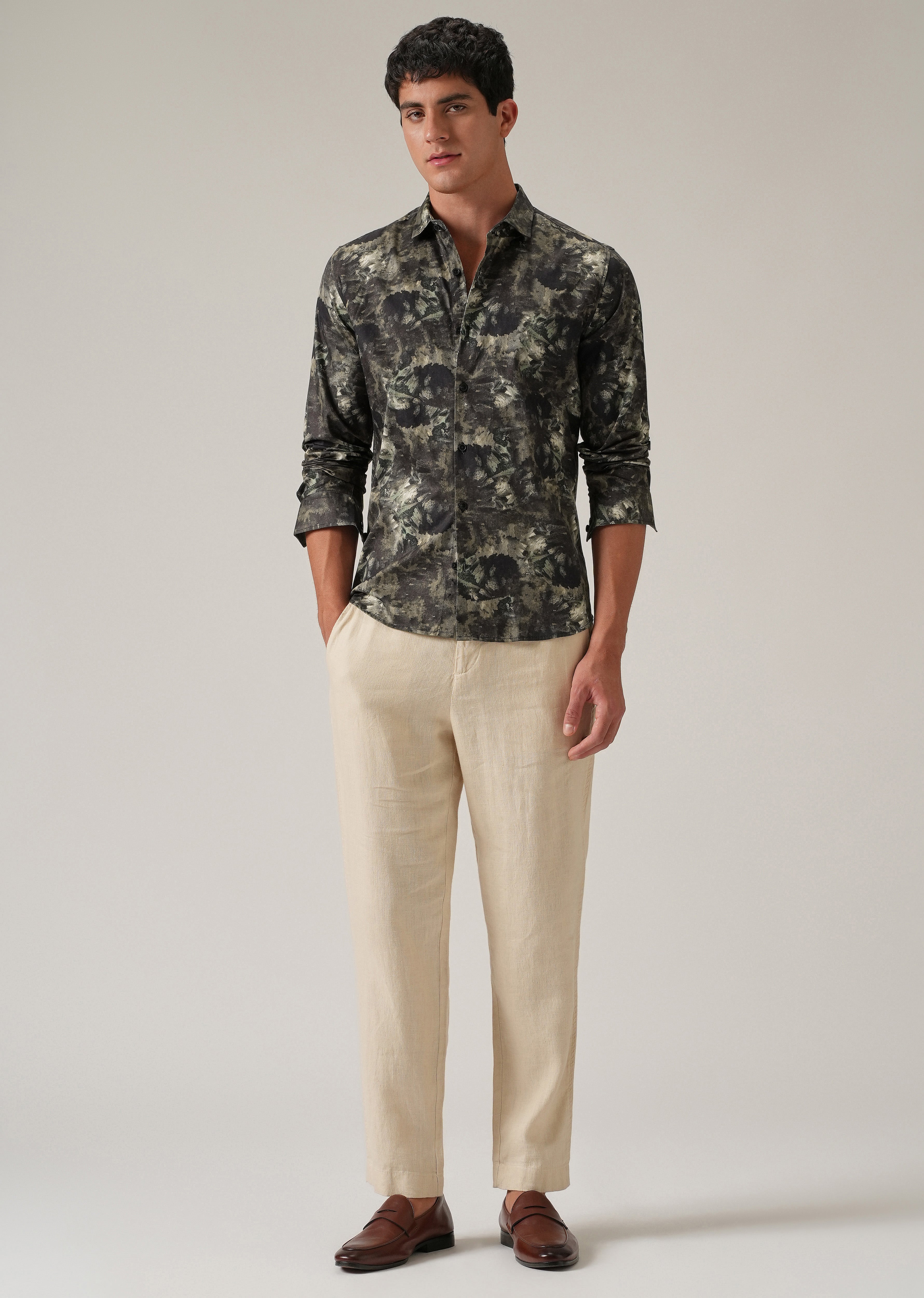 Tan Abstract Brush Print Shirt