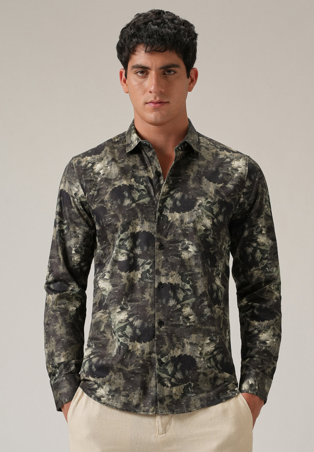 Tan Abstract Brush Print Shirt