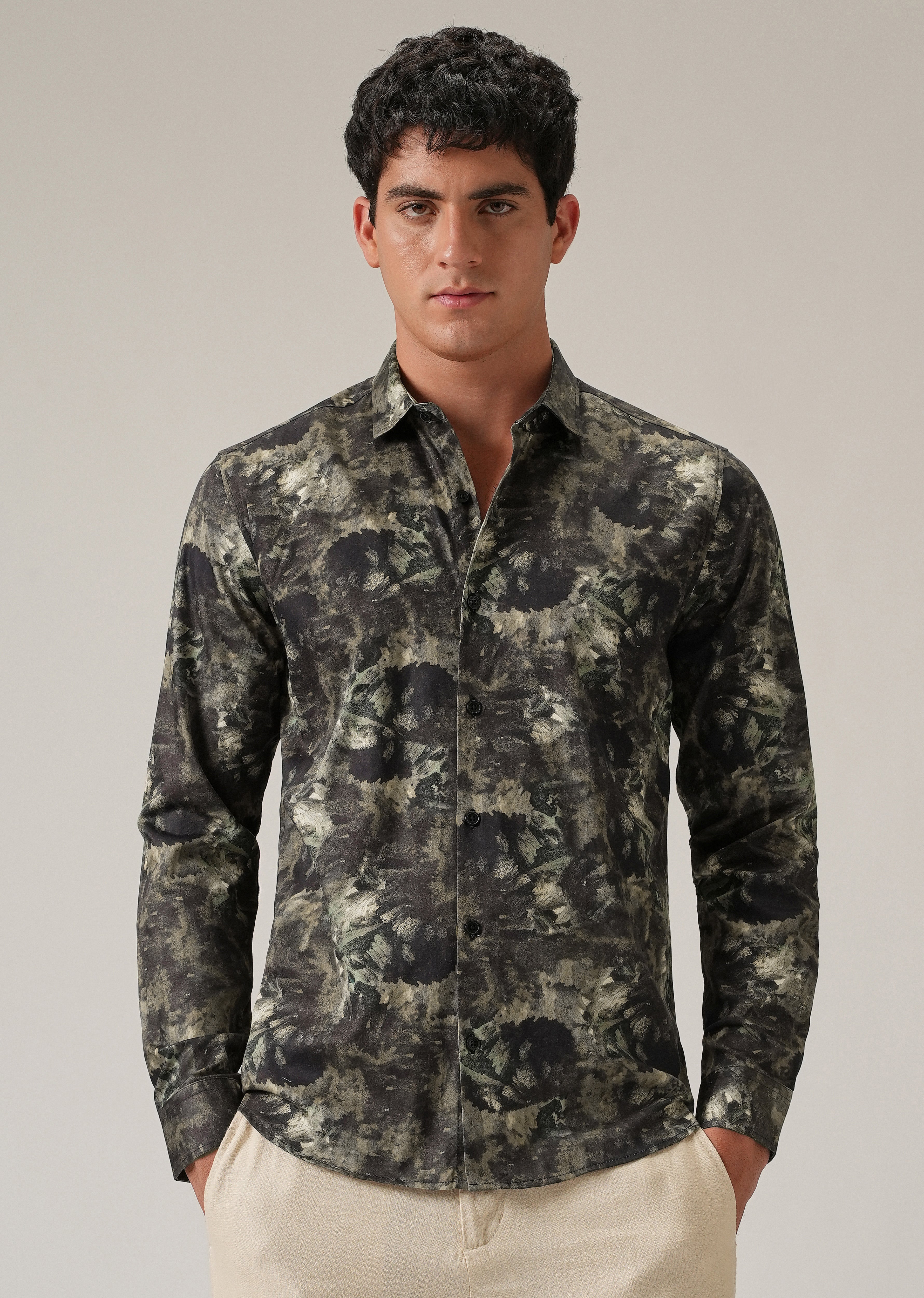 Tan Abstract Brush Print Shirt