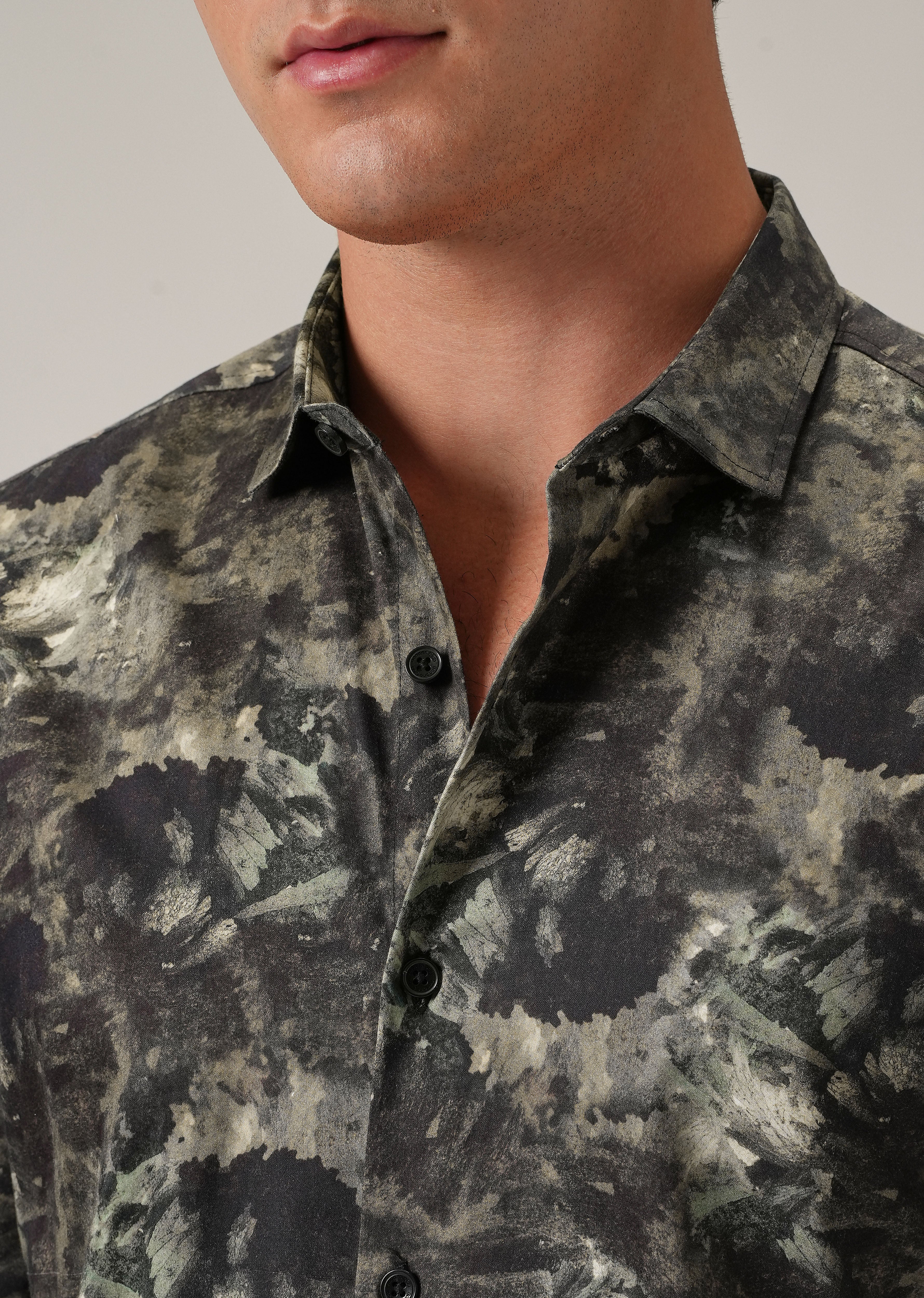 Tan Abstract Brush Print Shirt