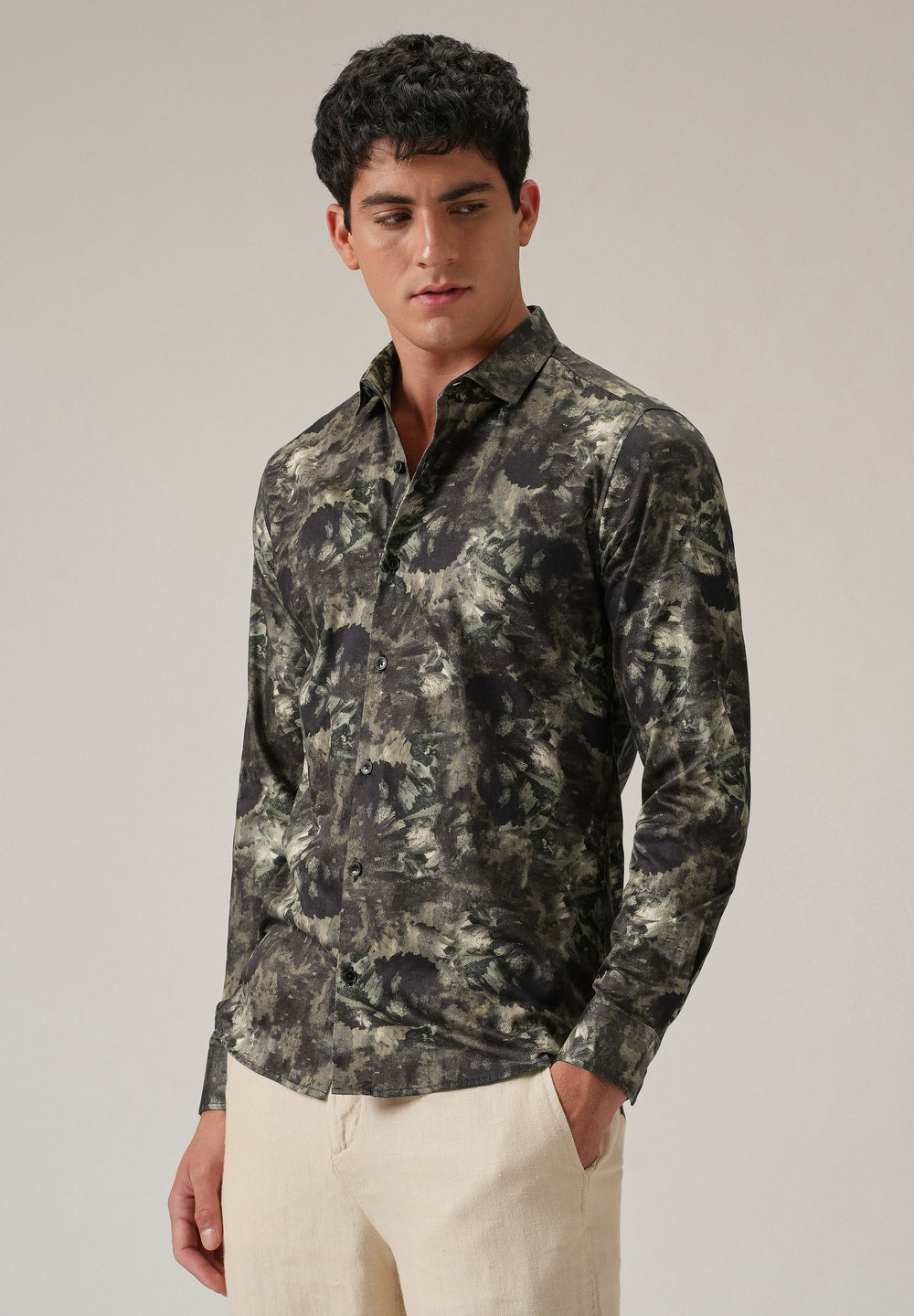 Tan Abstract Brush Print Shirt