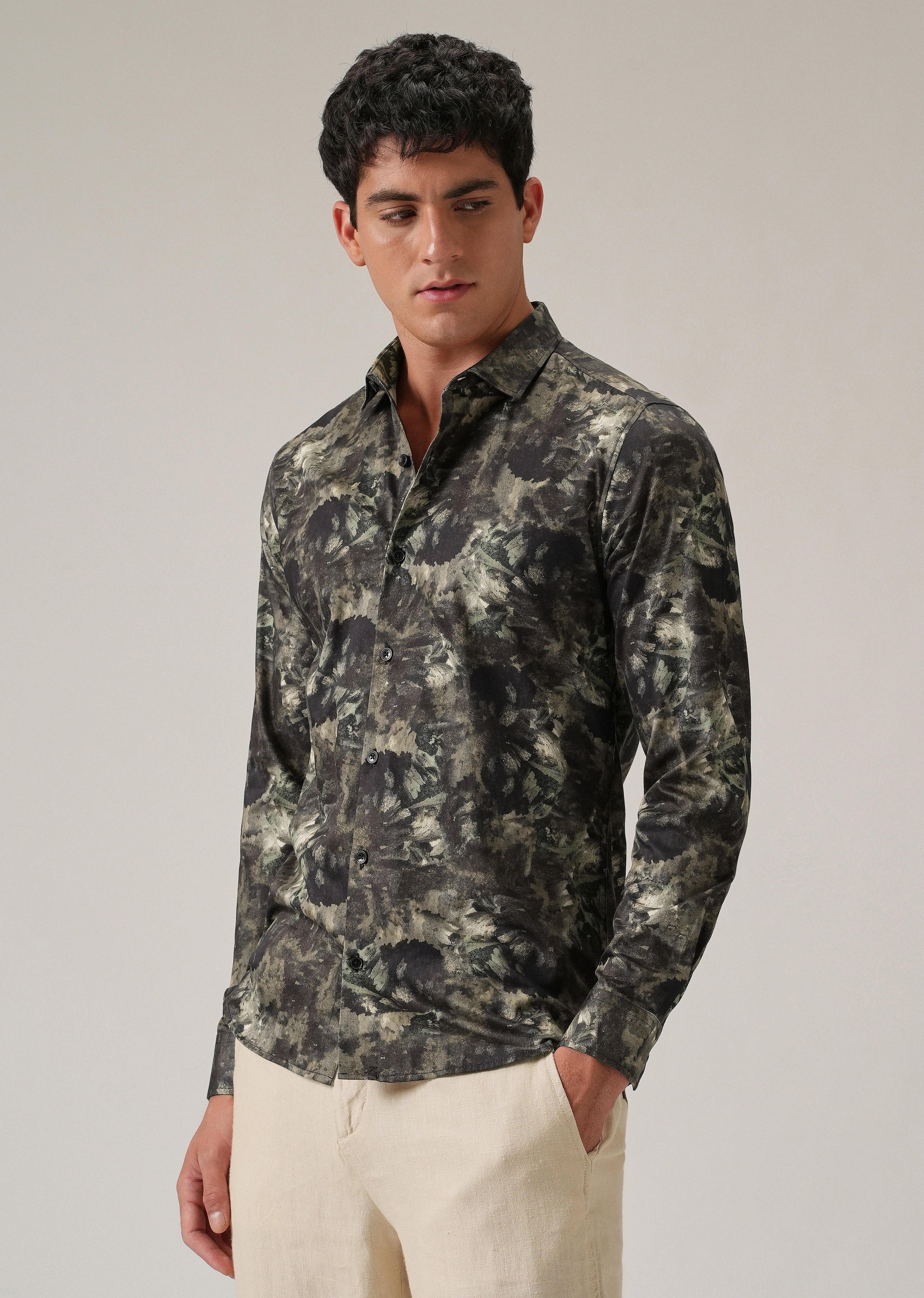 Tan Abstract Brush Print Shirt