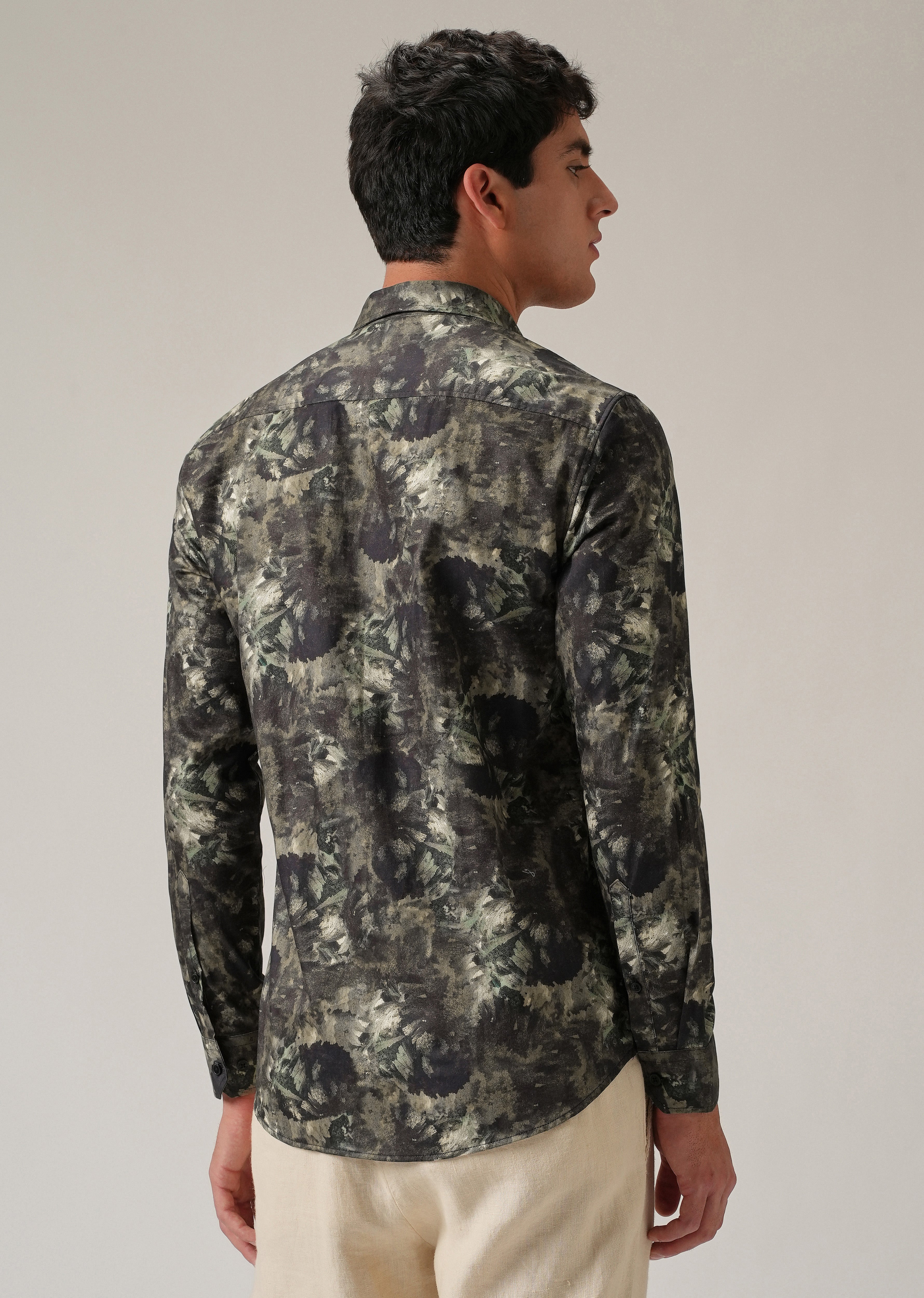 Tan Abstract Brush Print Shirt