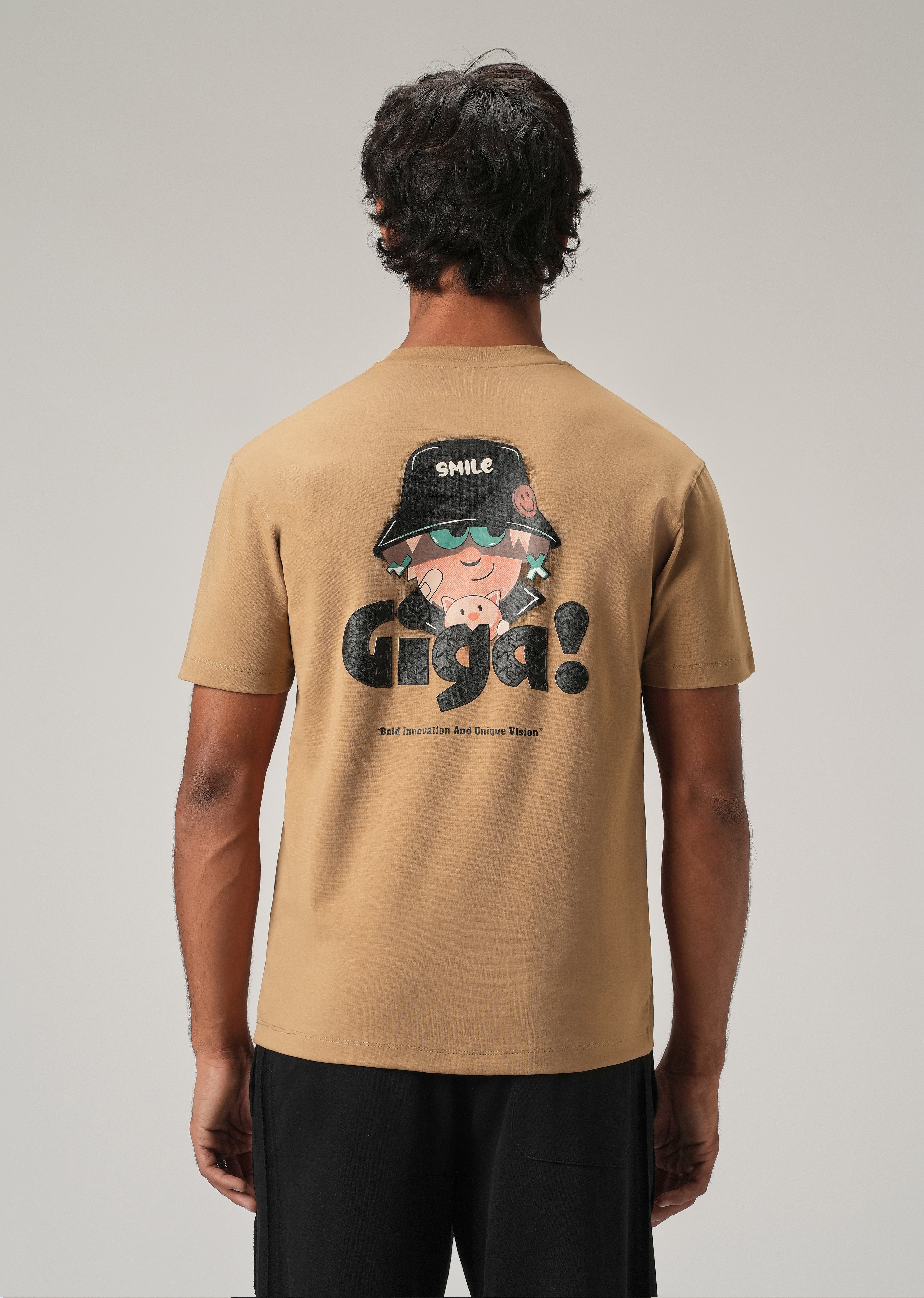 Tan Back Print Slim Fit T-Shirt