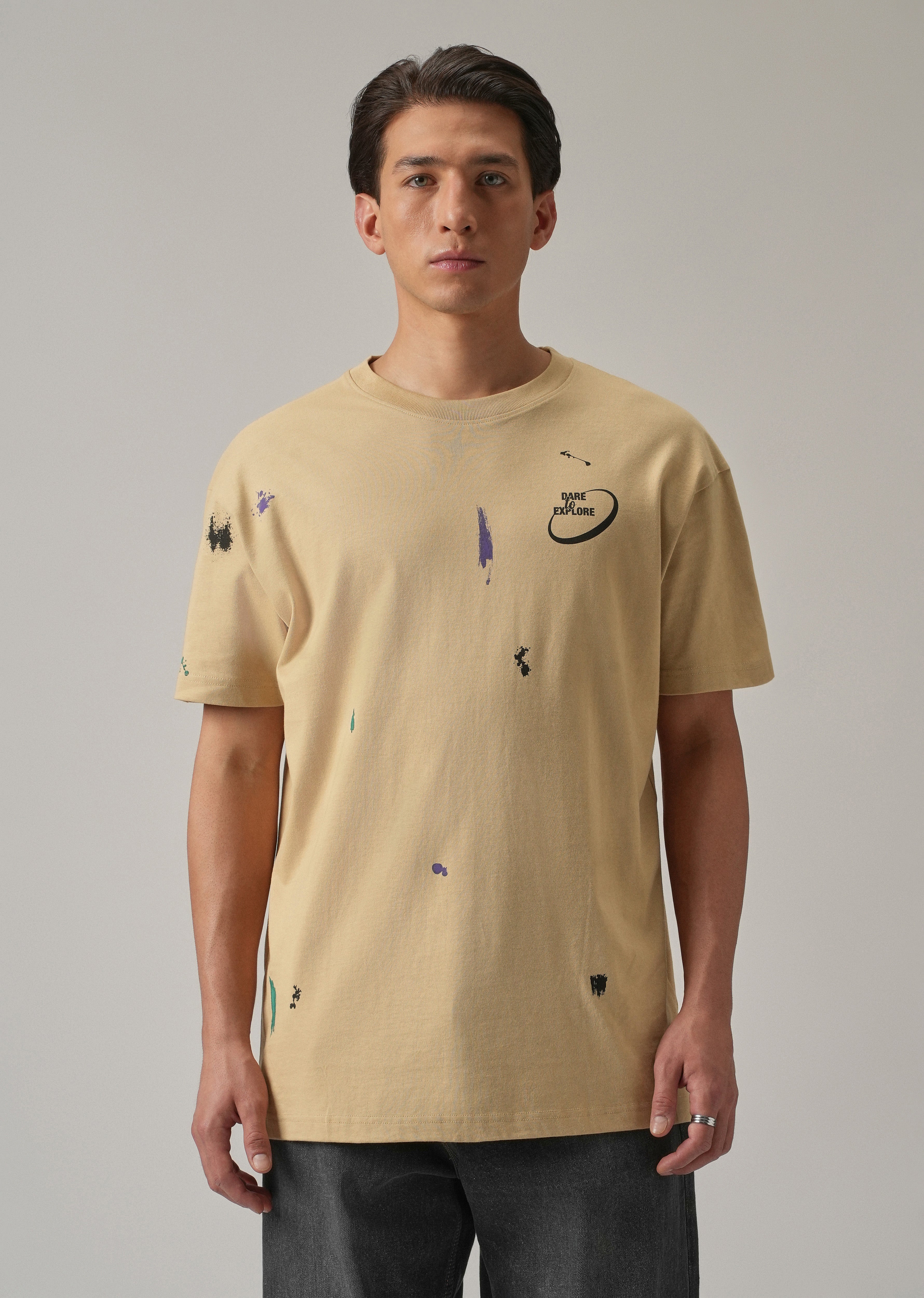 Tan Back Printed Oversized T-Shirt