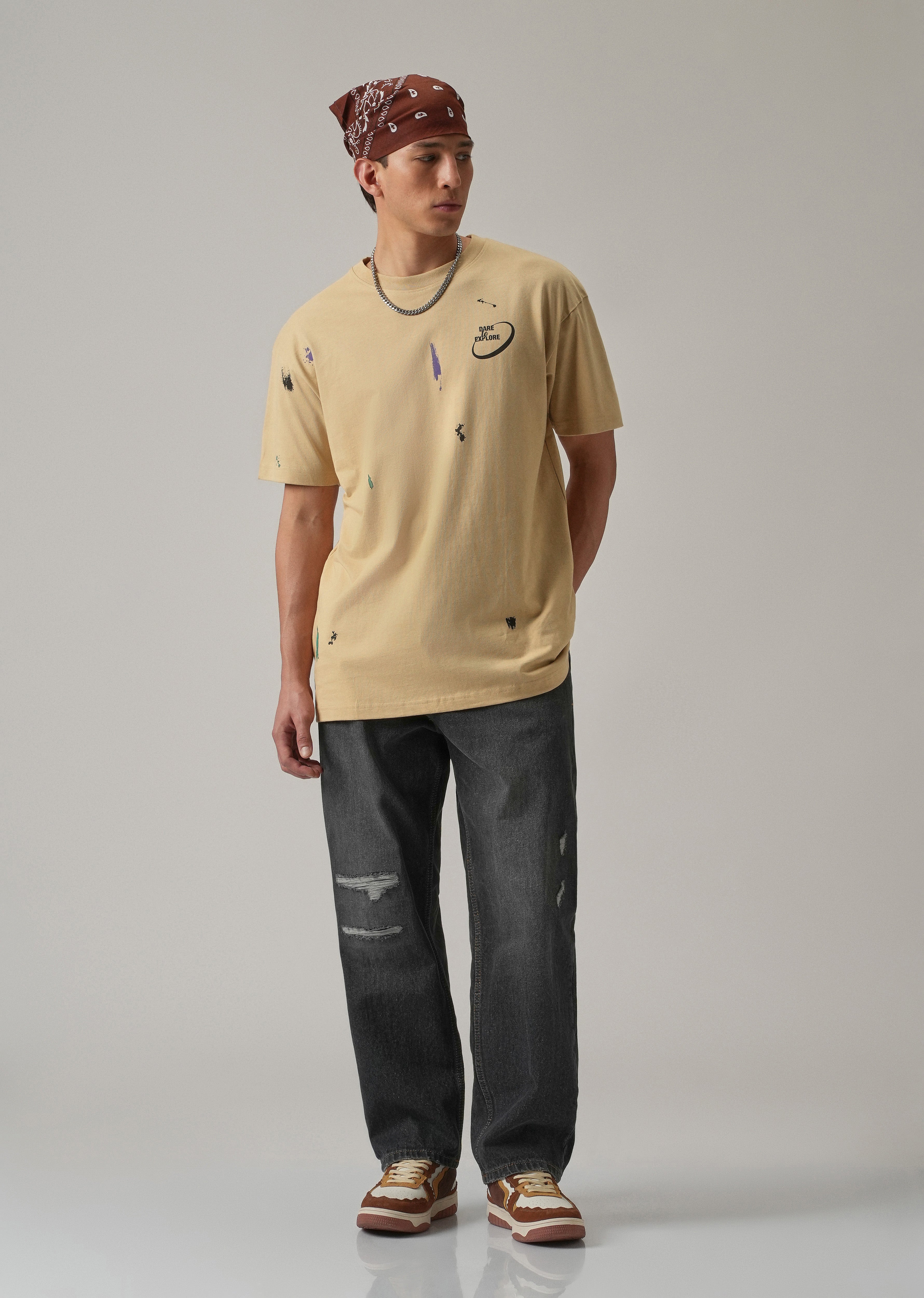 Tan Back Printed Oversized T-Shirt