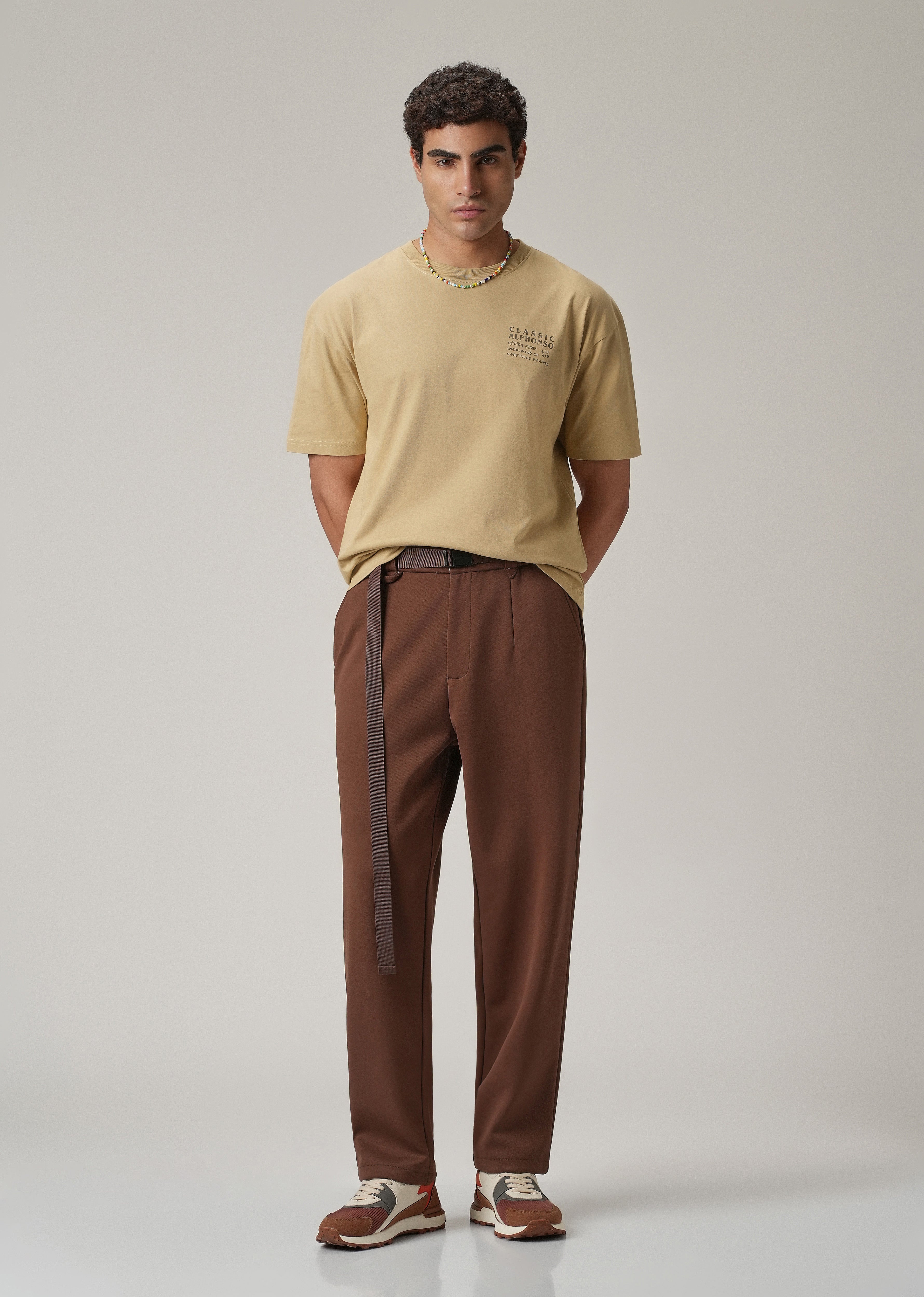 Tan Beige Back Printed Oversized T-Shirt