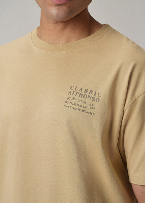 Tan Beige Back Printed Oversized T-Shirt
