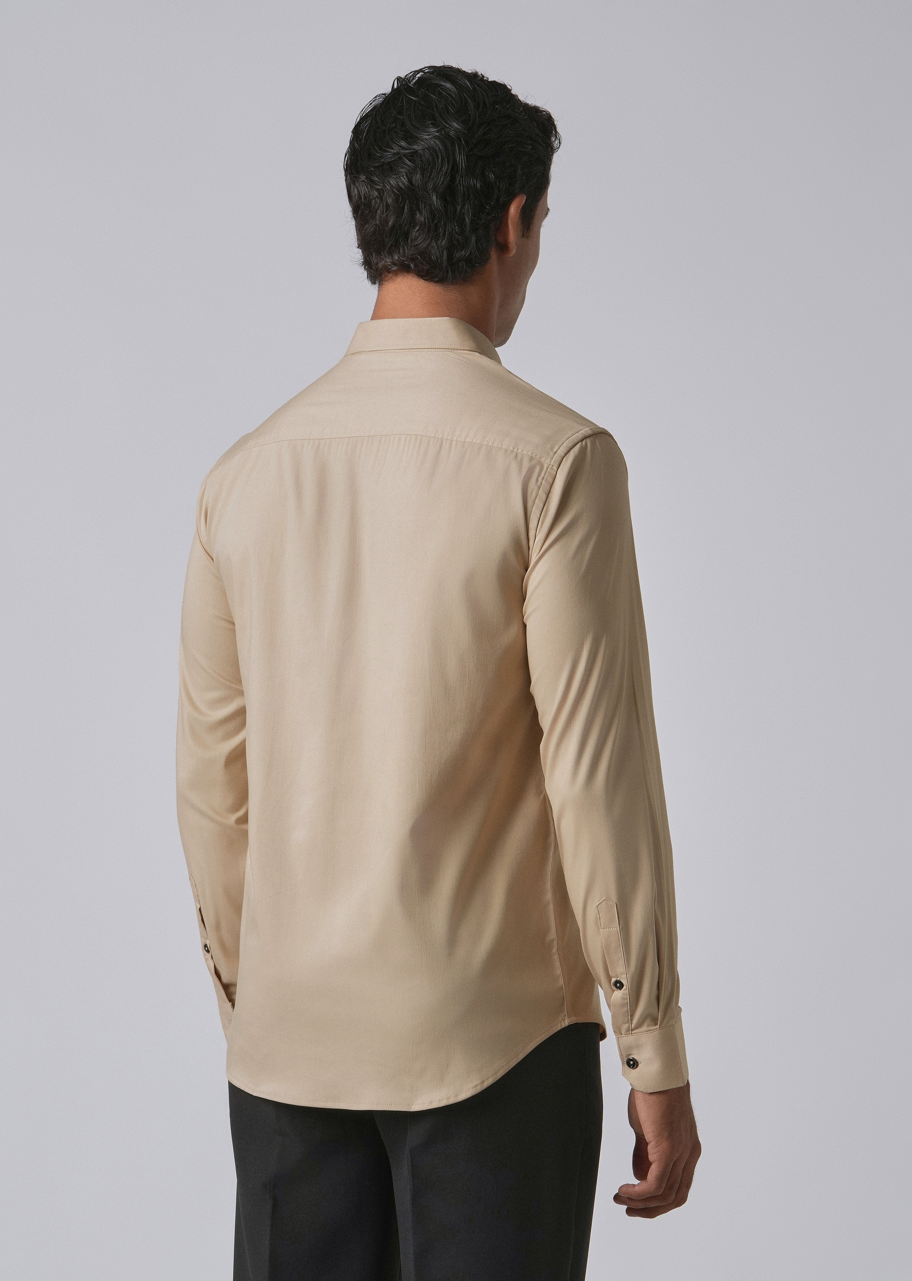 Tan Beige Cotton Stretch Plain Shirt