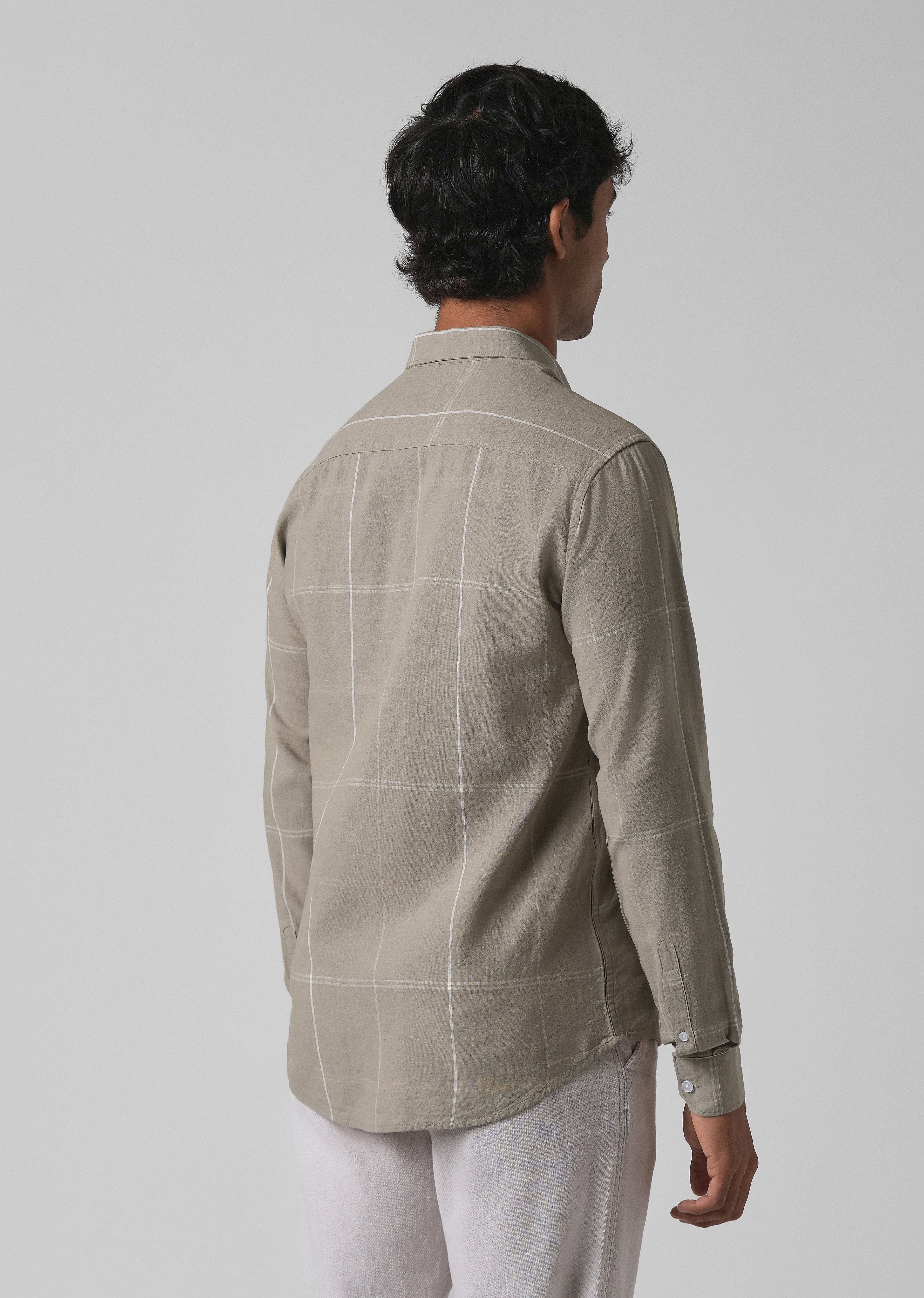 Tan Blended Linen Check Shirt