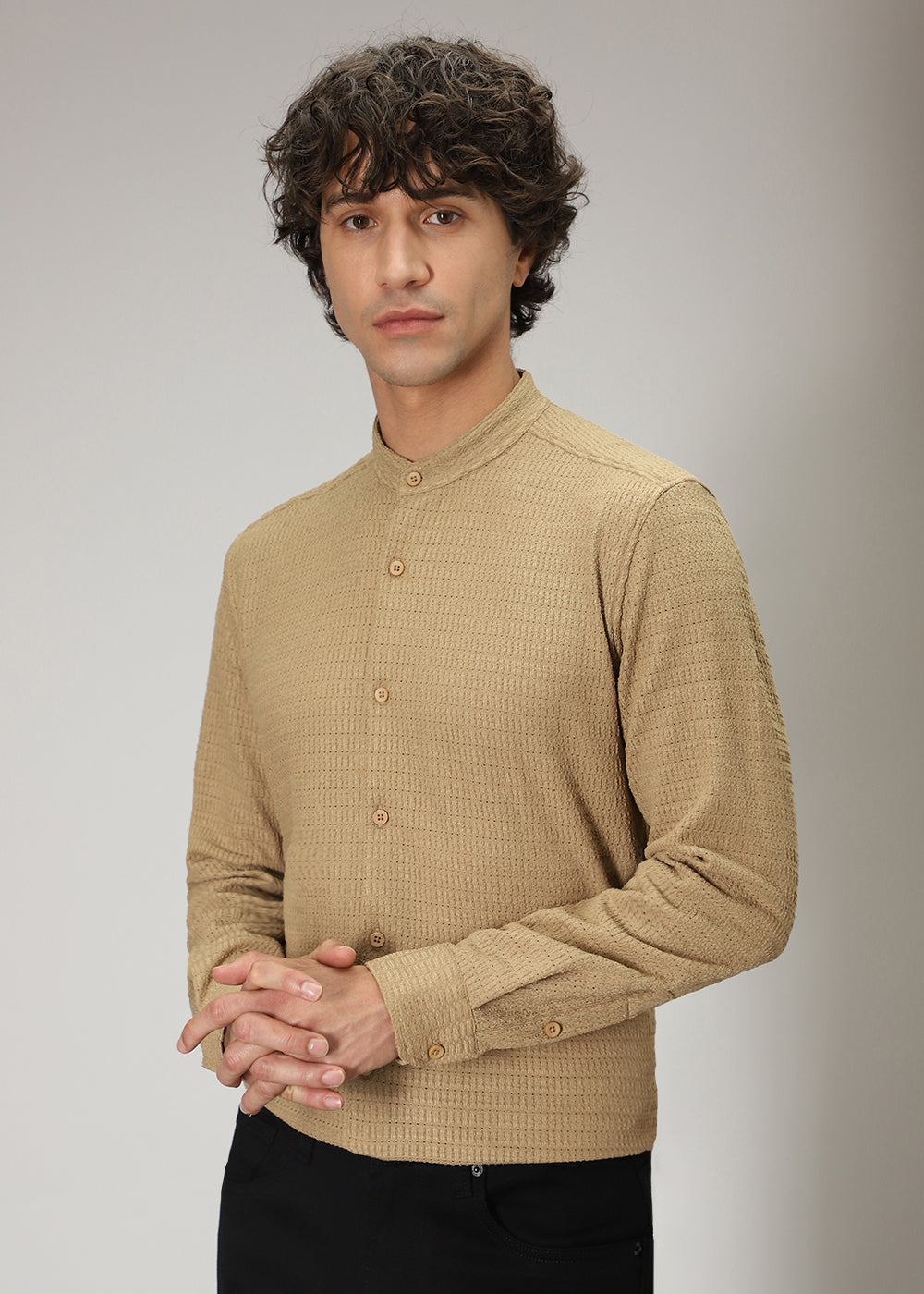 Tan Brown Knitted Crochet Shirt