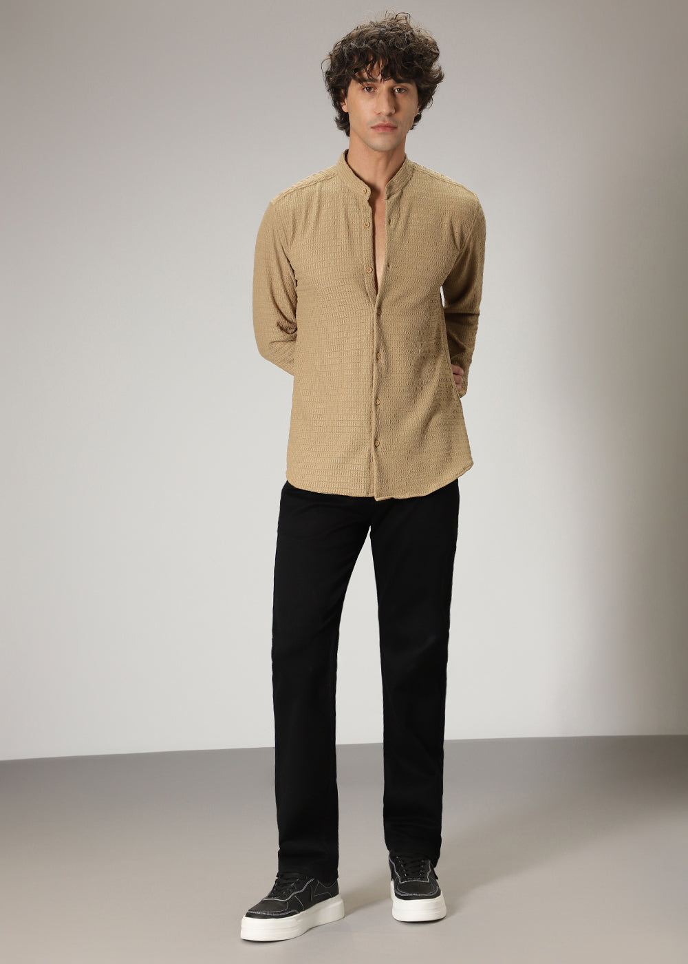 Tan Brown Knitted Crochet Shirt