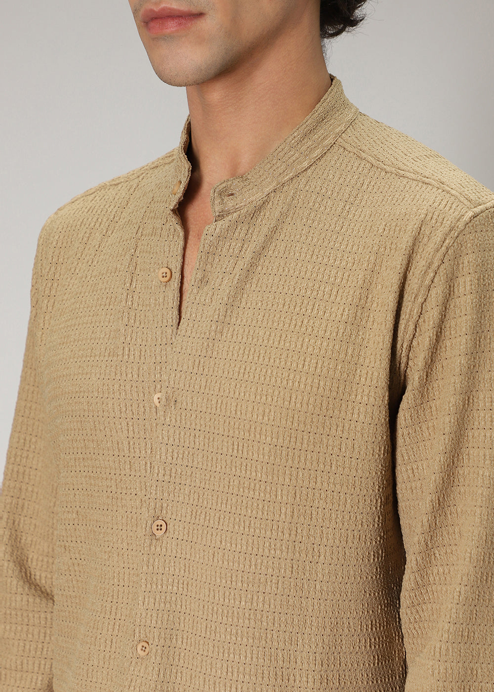 Tan Brown Knitted Crochet Shirt