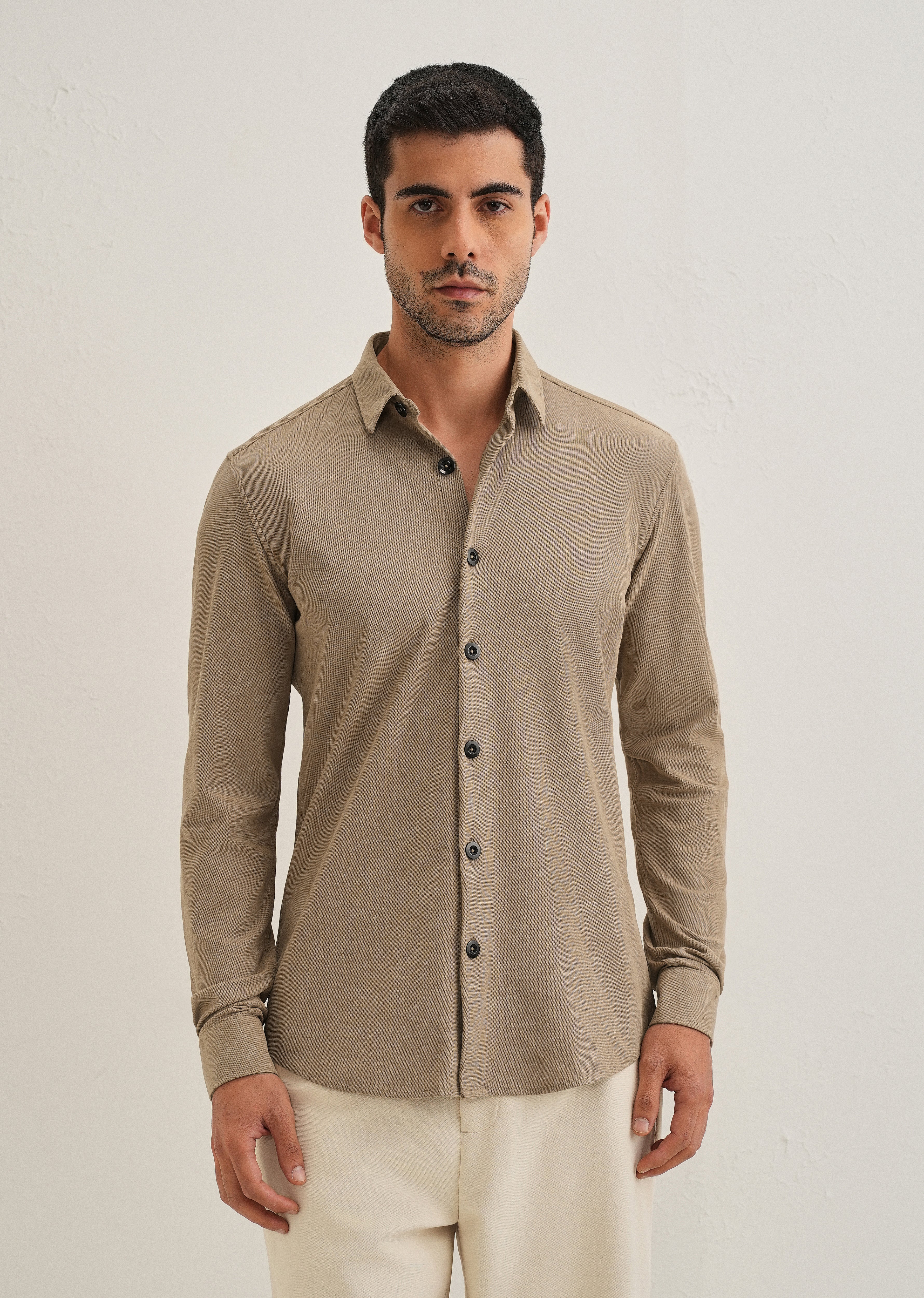 Tan Brown Knitted Shirt
